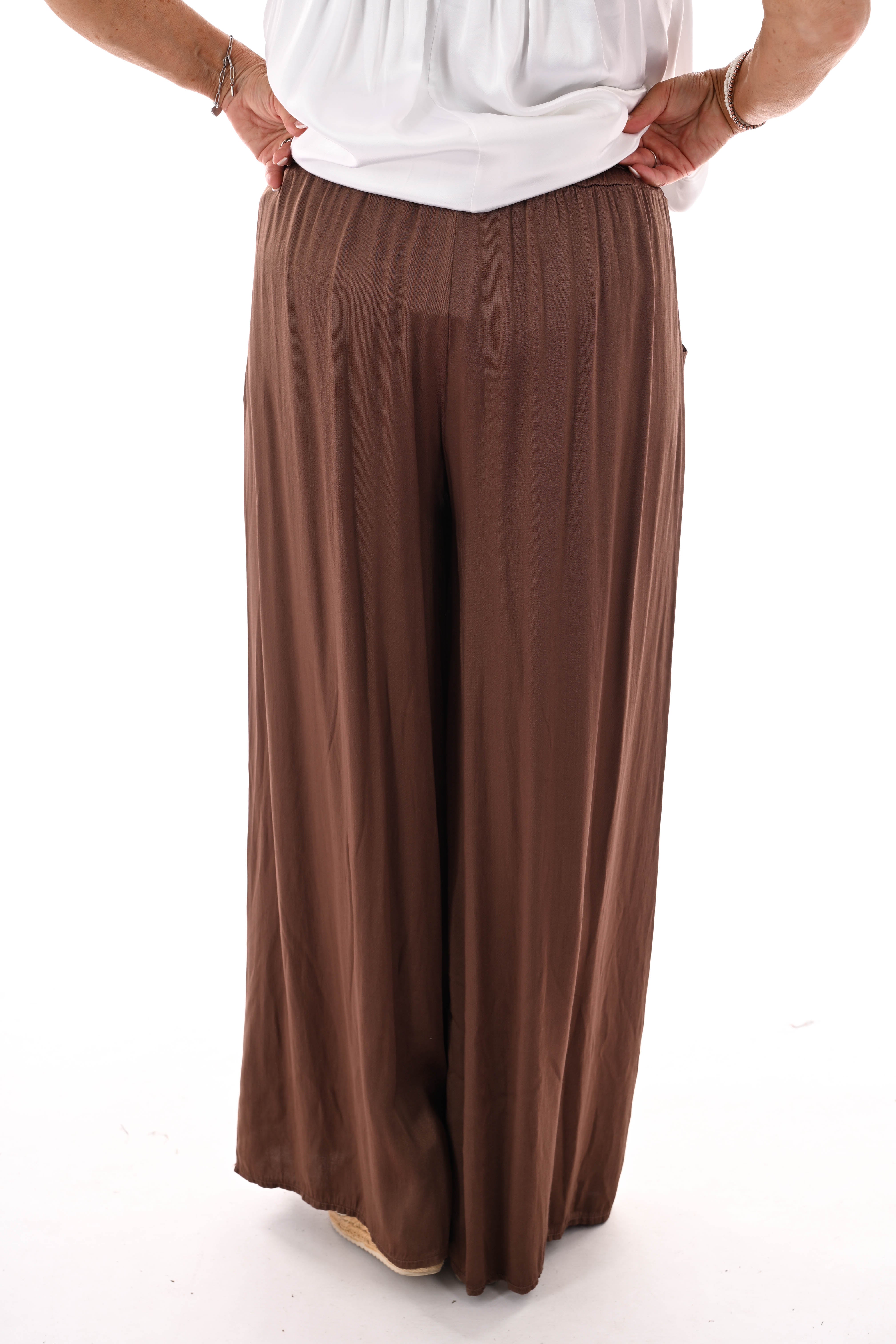Silky broek brede band bruin