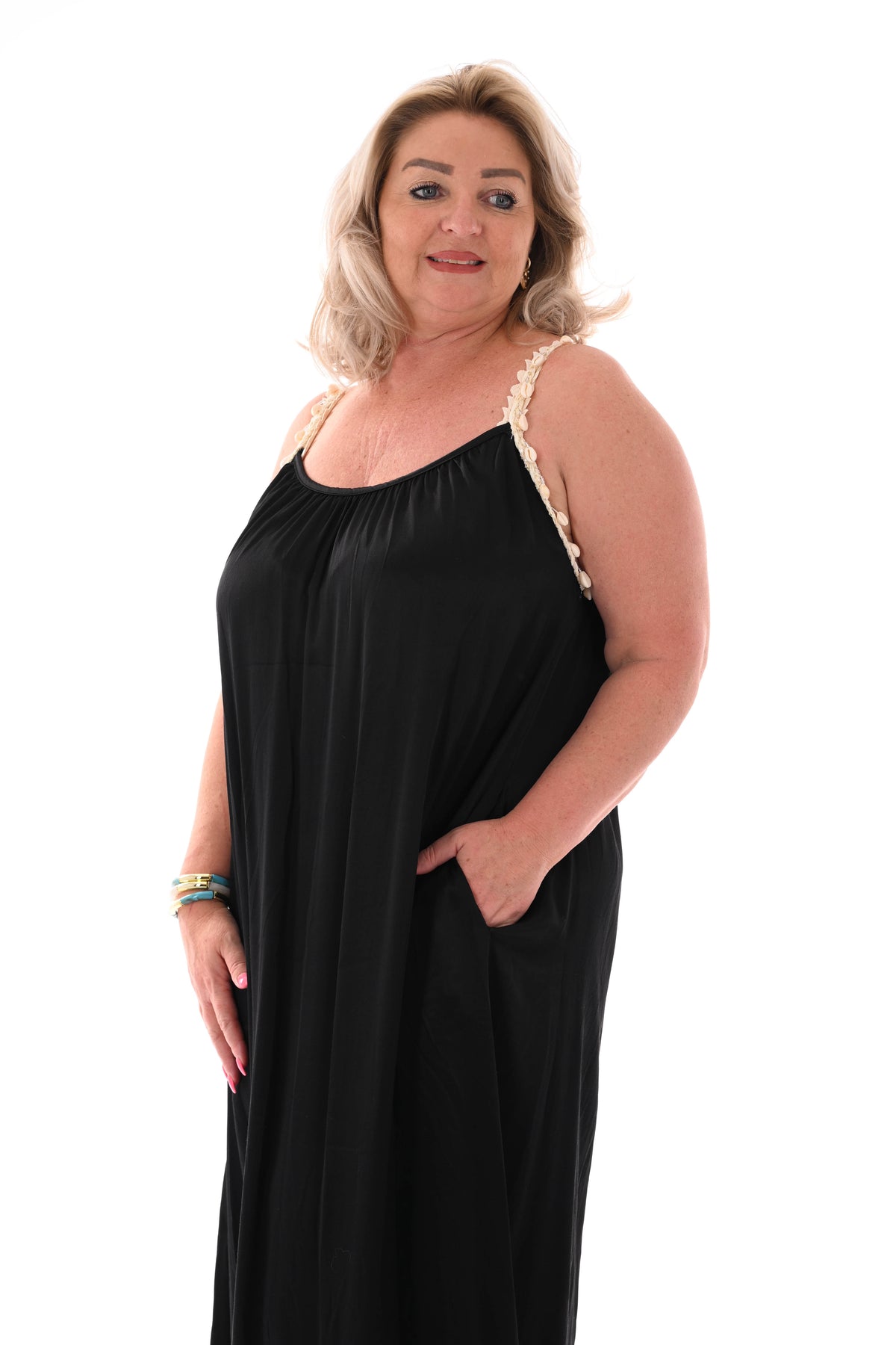 Silky jurk schelpen zwart