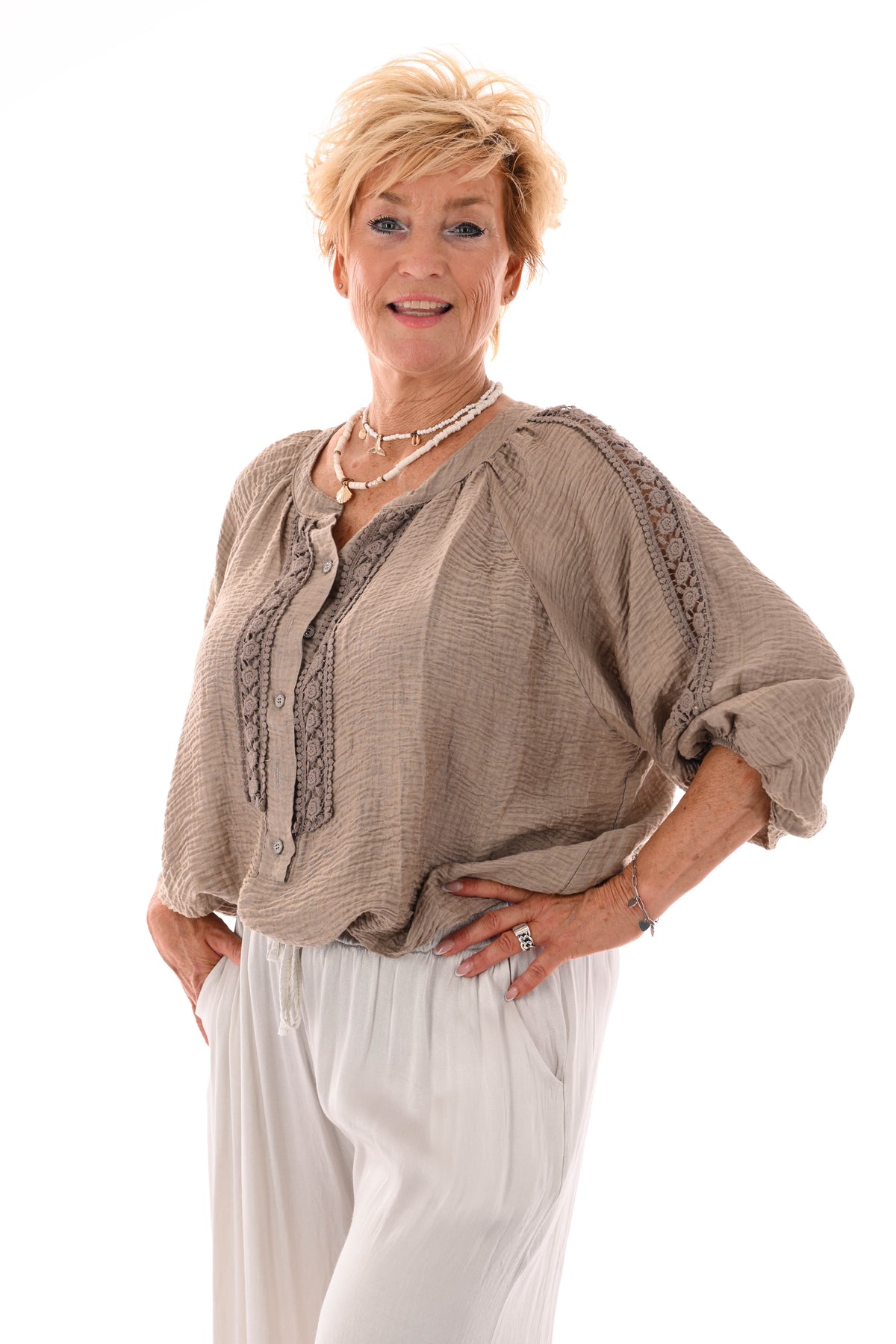 Top ibiza wafel taupe