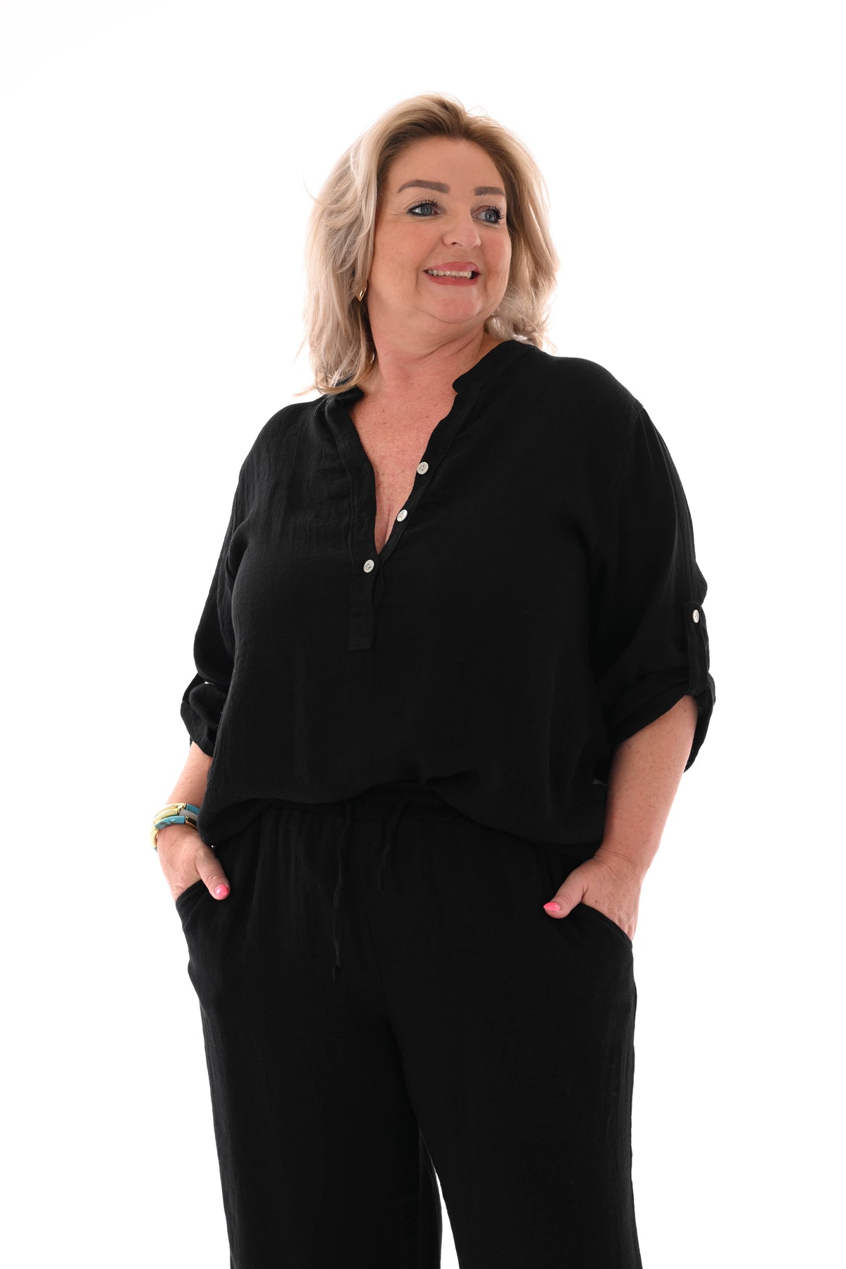 Tweedelig set ophaalmouwen uni zwart