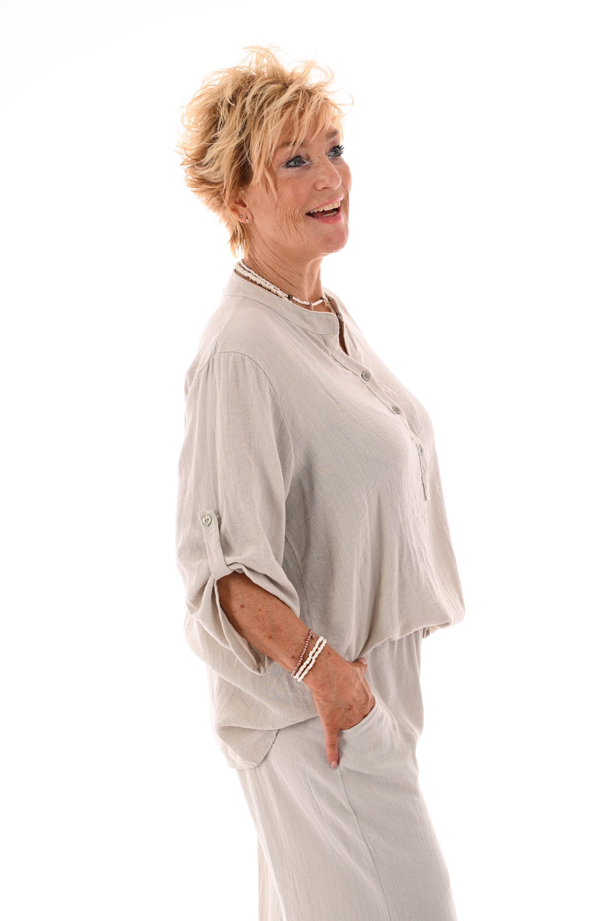 Tweedelig set ophaalmouwen uni beige