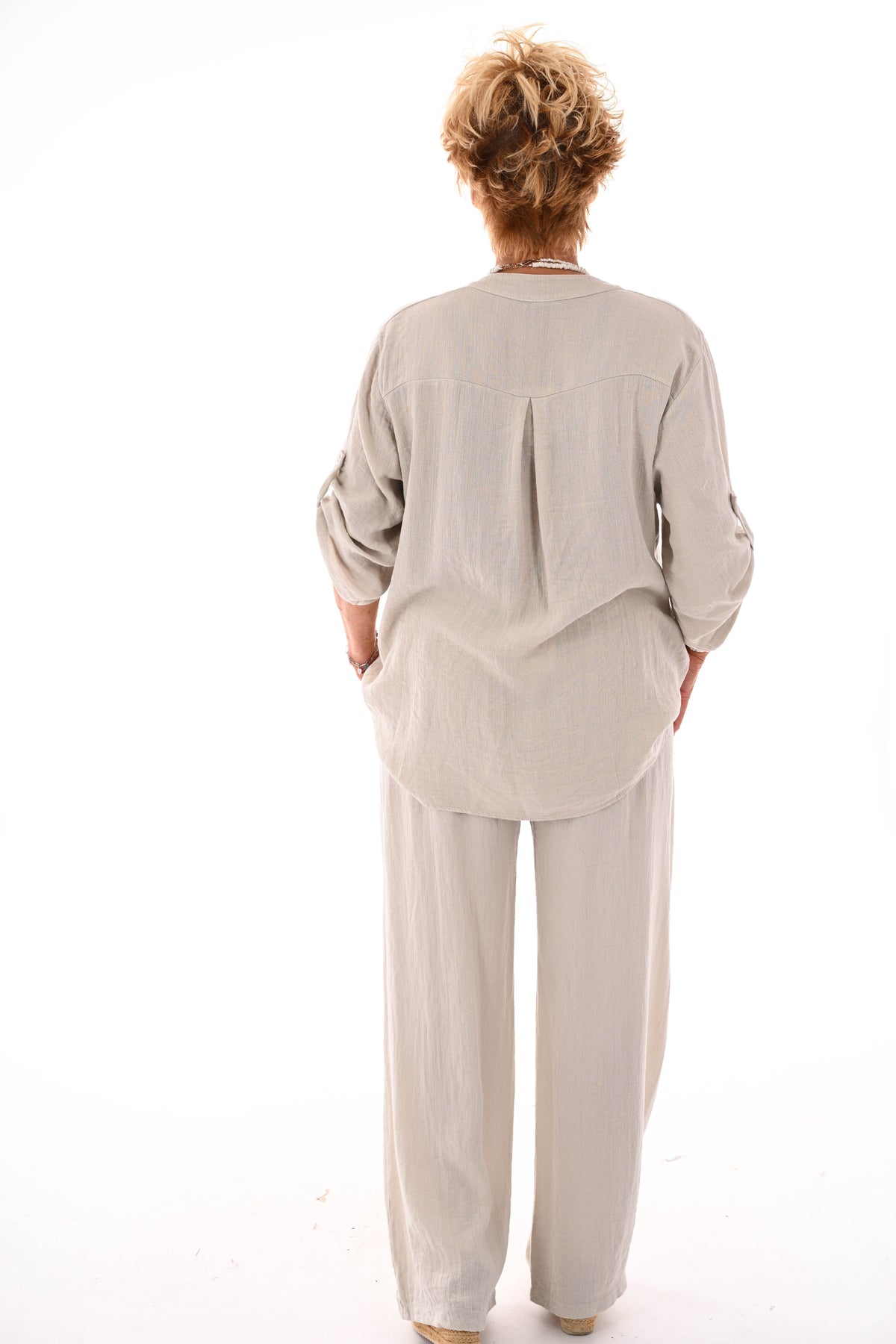 Tweedelig set ophaalmouwen uni beige