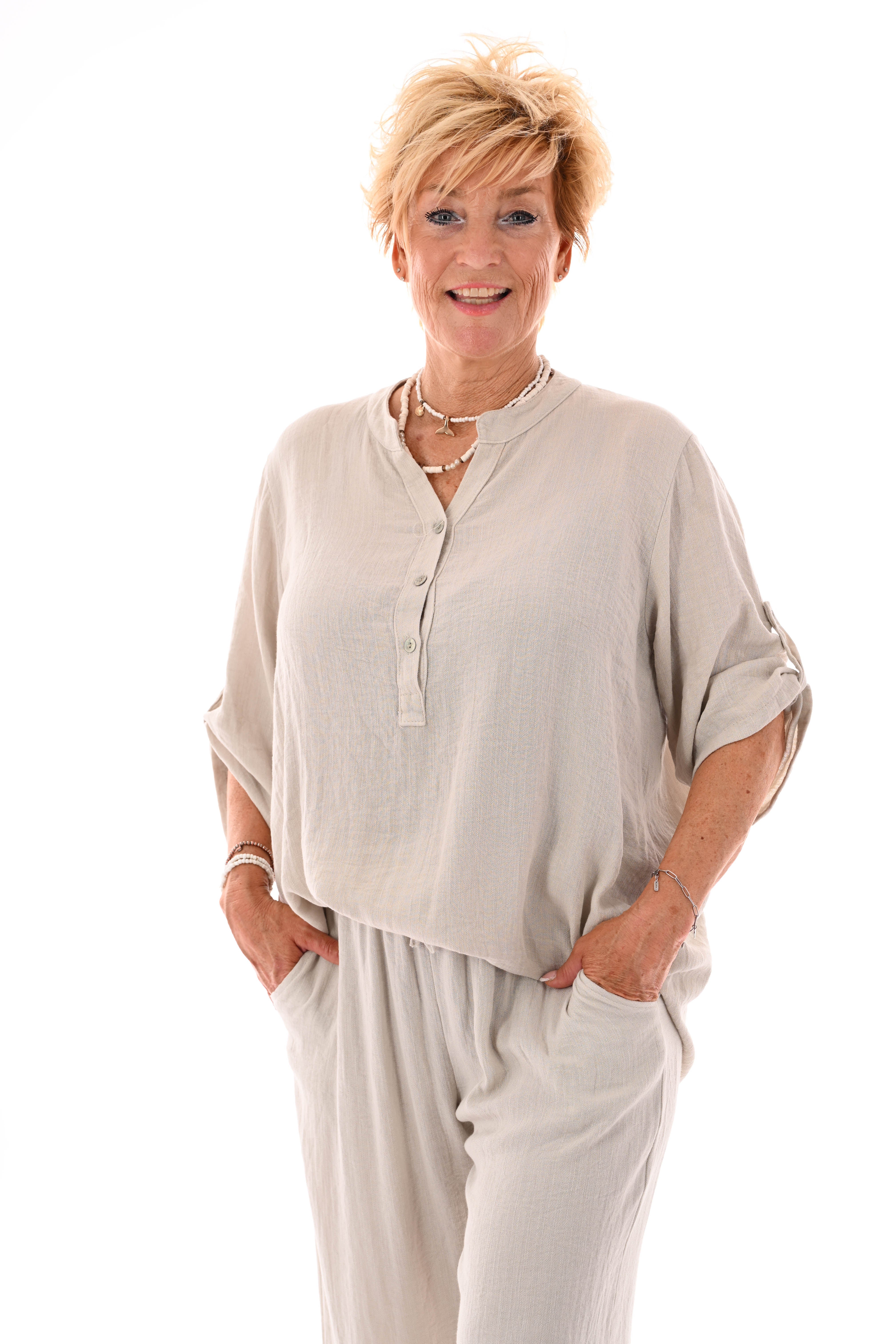 Tweedelig set ophaalmouwen uni beige