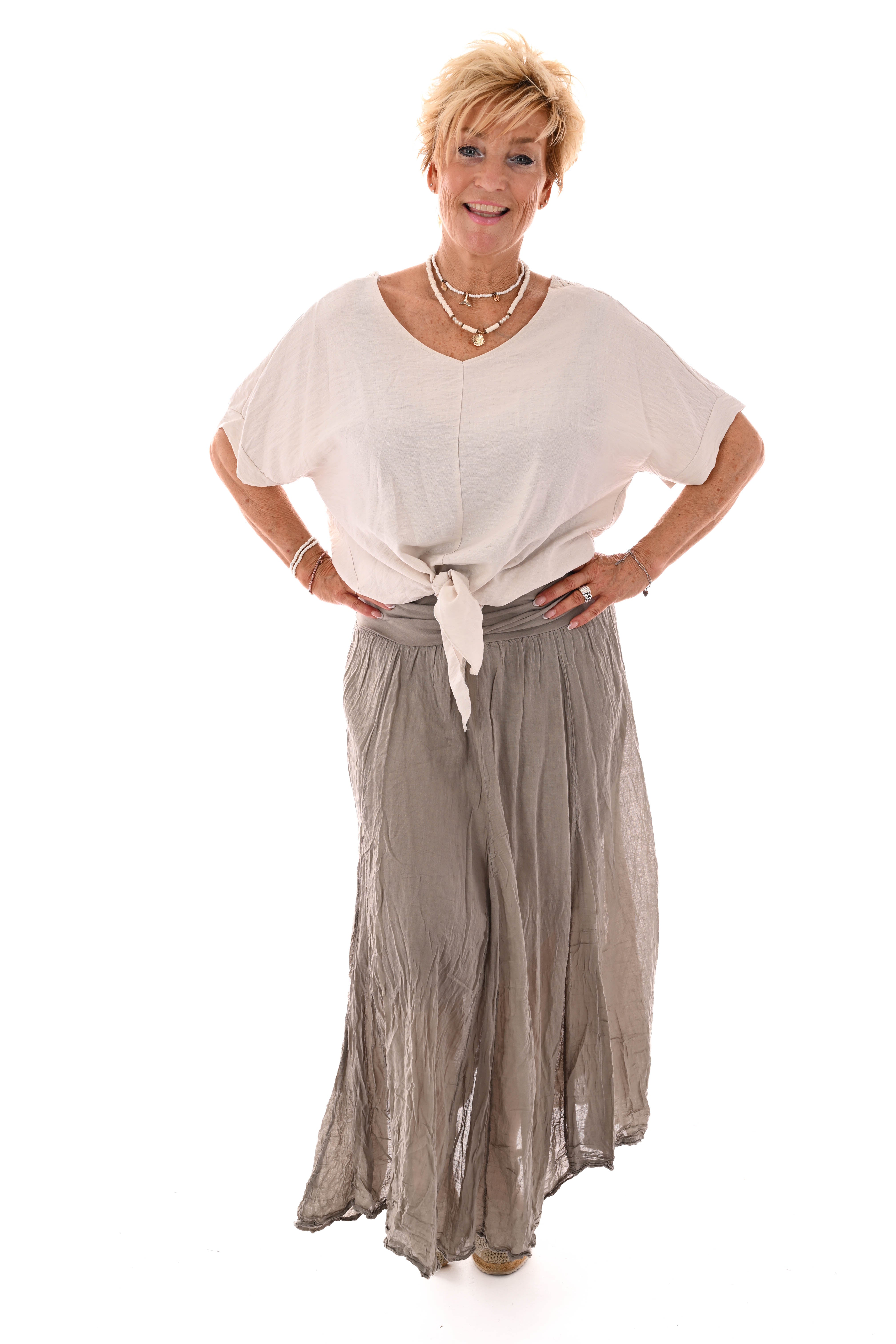 Rok met omgeslagen band taupe