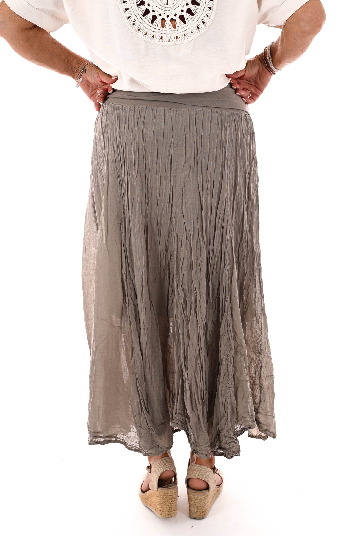 Rok met omgeslagen band taupe