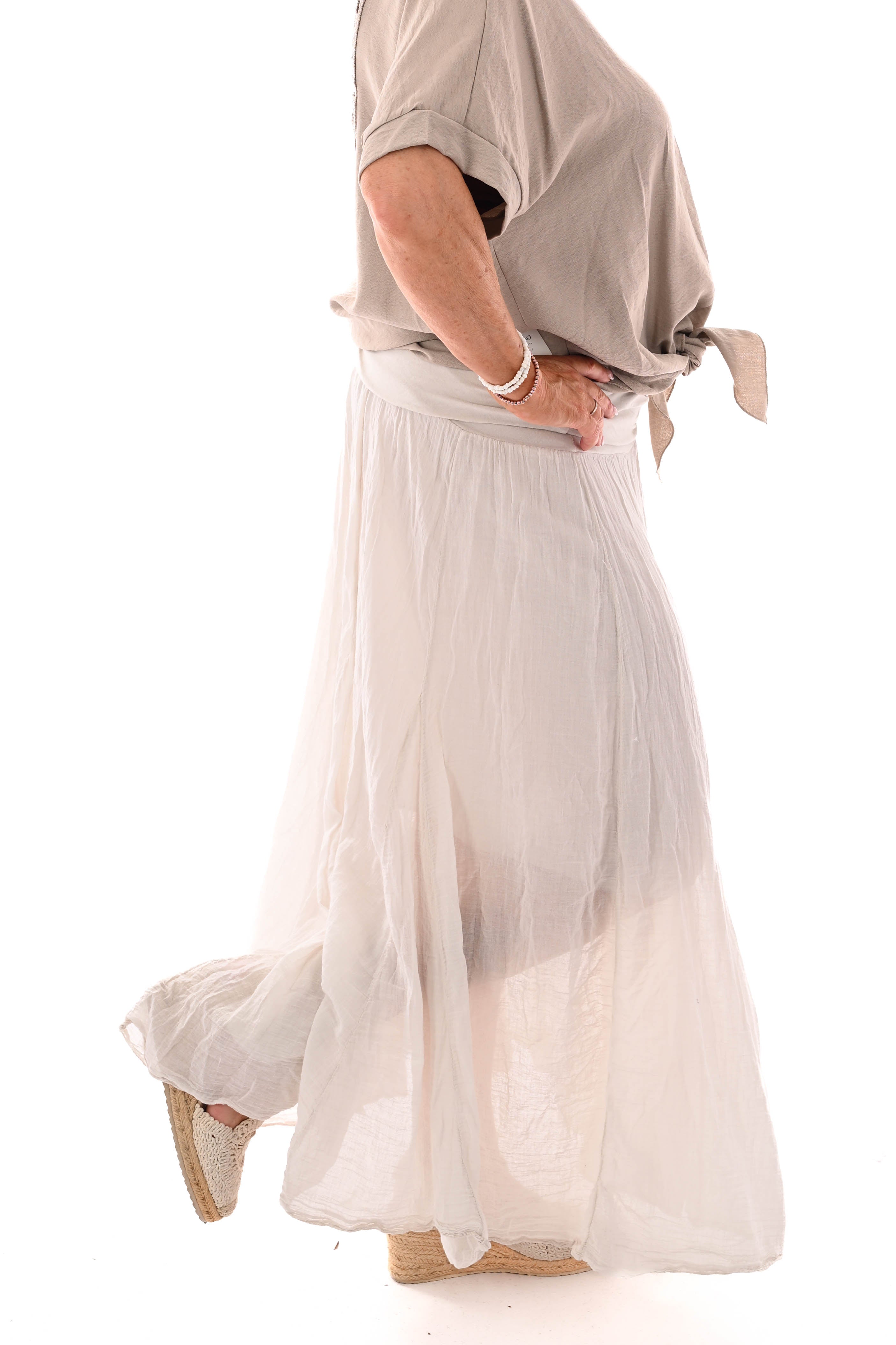 Rok met omgeslagen band beige