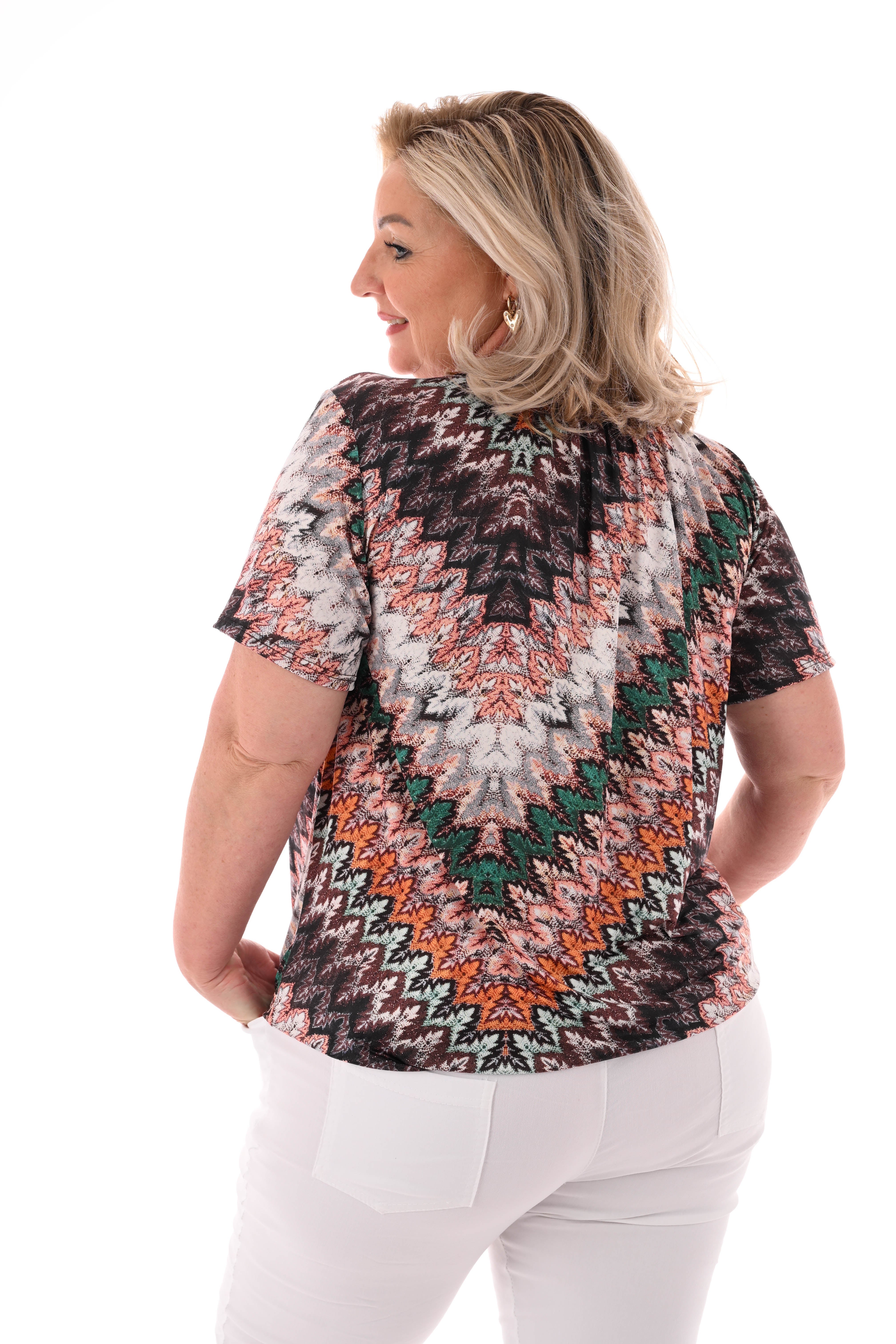 Ballon top print bruin/groen