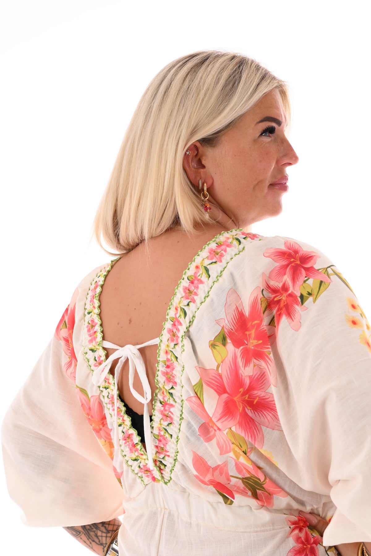Playsuit lelies v-hals roomwit