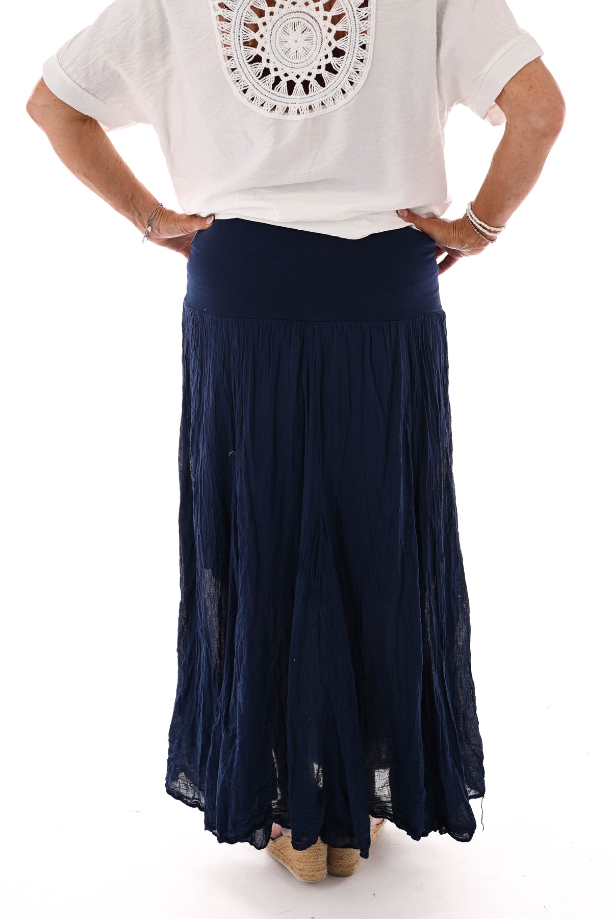 Rok met omgeslagen band marineblauw