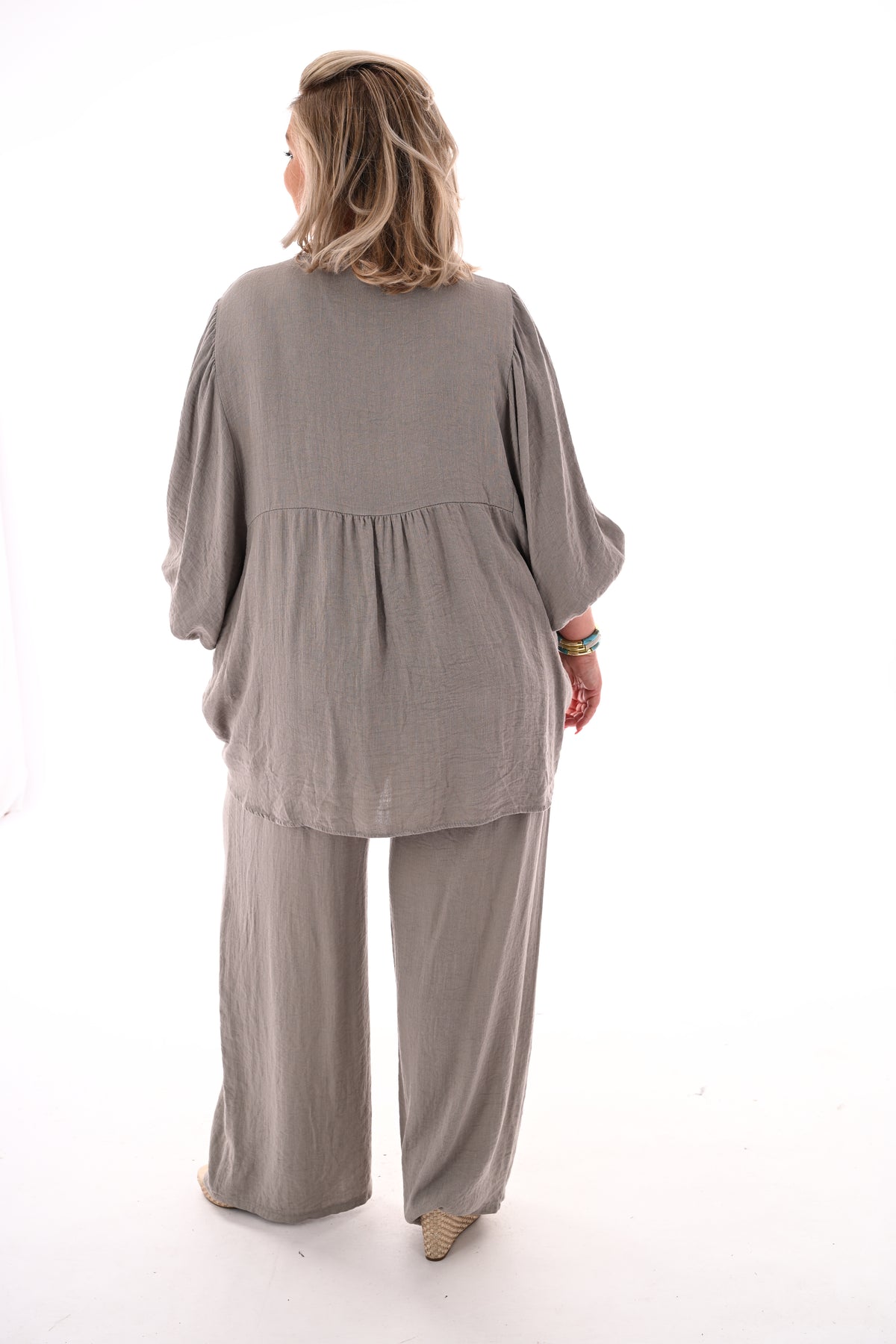 Tweedelig set top 3/4e vleermuismouwen taupe