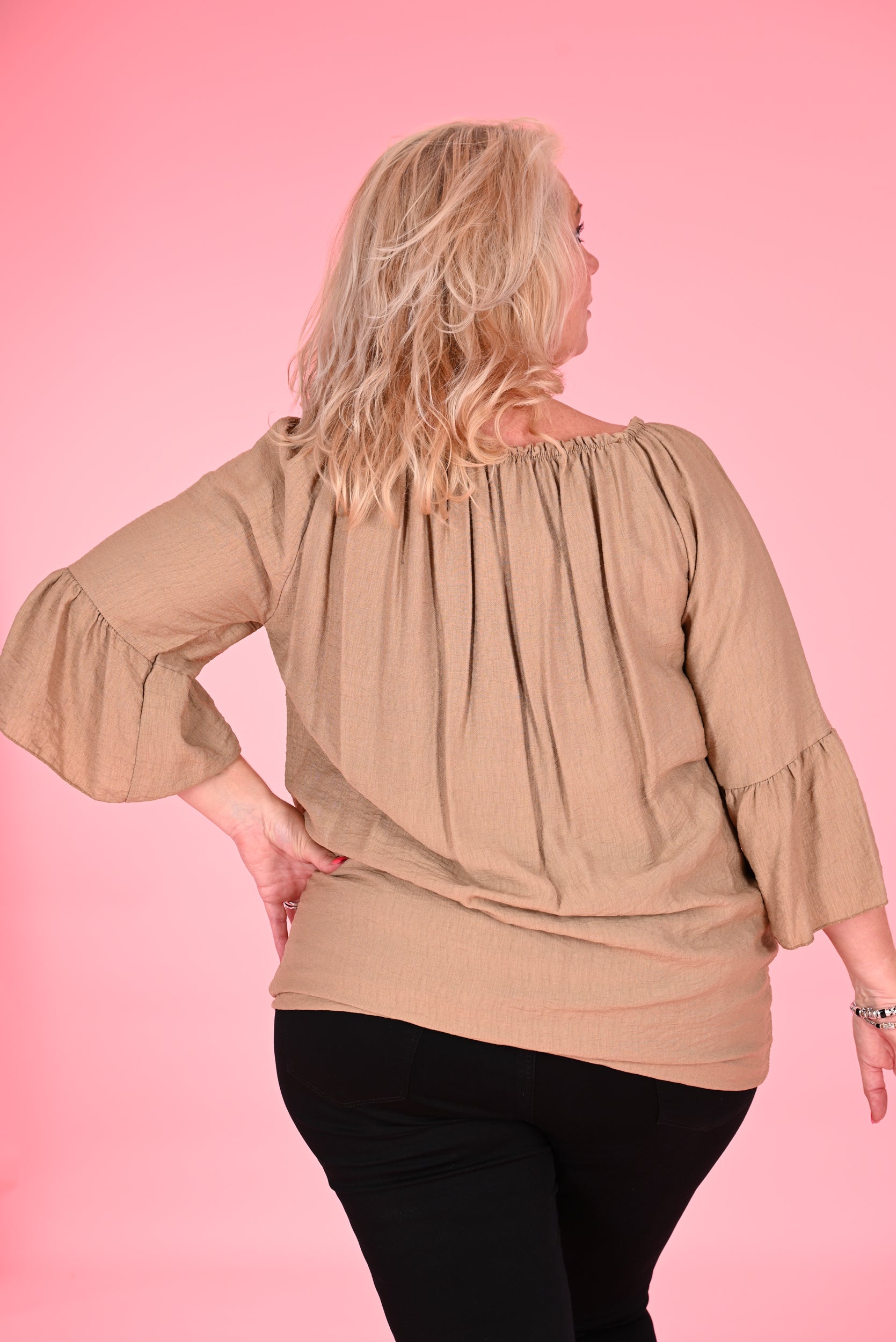 Top viscose elastieken hals uni camel