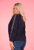 Sweater met bies panter marineblauw