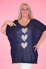 Fijne gebreide top hart marineblauw