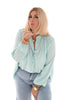 Blouse geplooide schouder turquoise