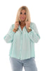 Blouse geplooide schouder turquoise