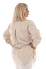 Doorknoop blouse gesmockte taille beige