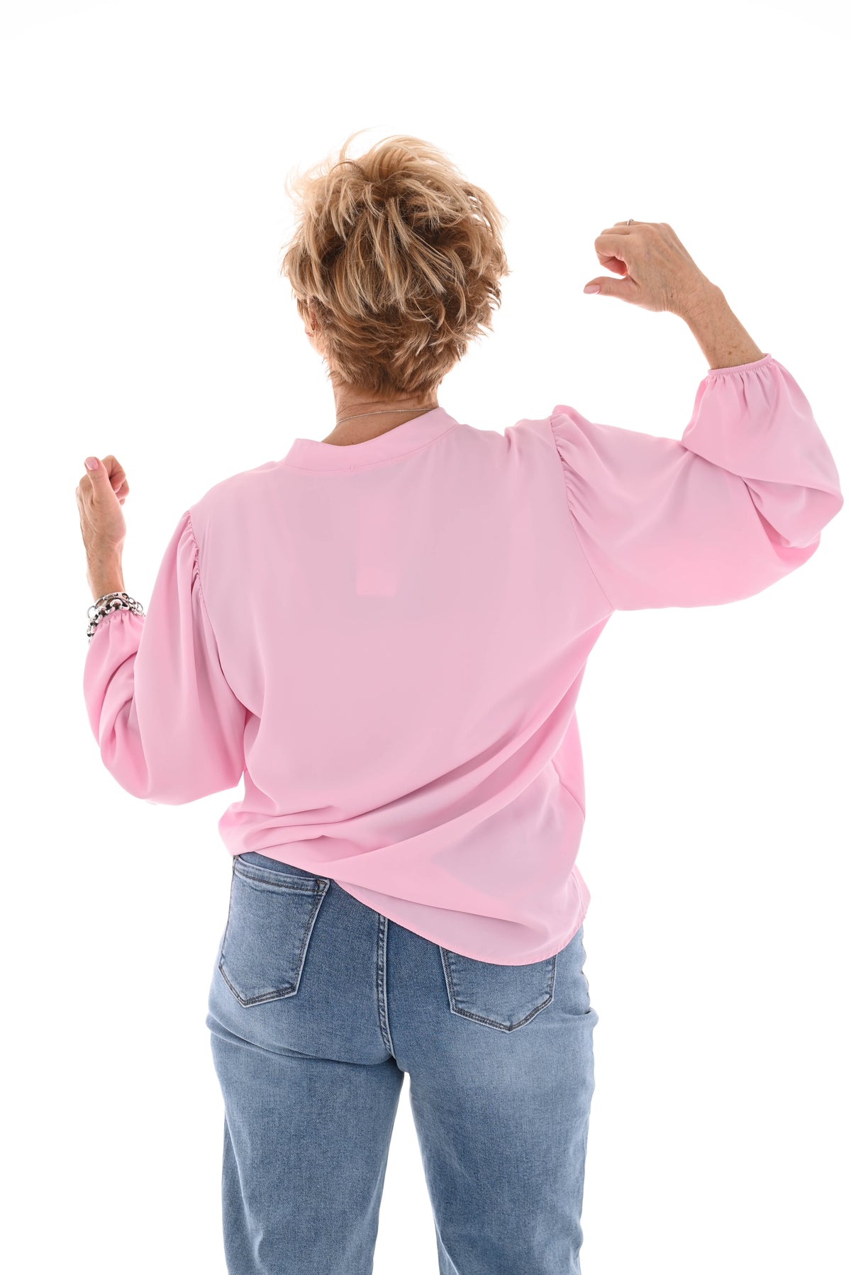 Blouse v-hals pofmouwen roze