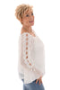 Top broderie trompetmouwen wit