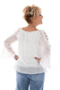Top broderie trompetmouwen wit