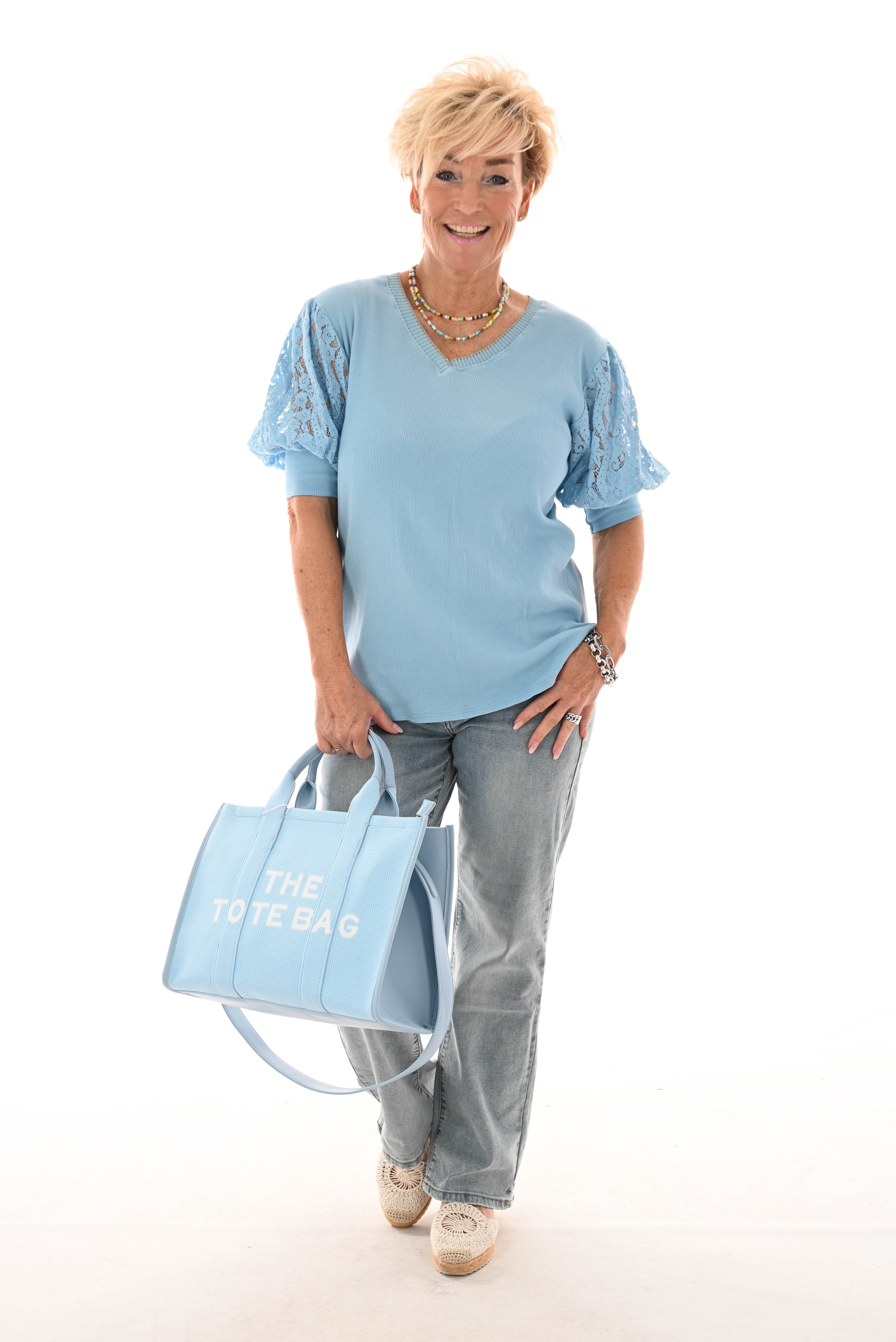 Shirt v-hals korte kanten mouwen blauw