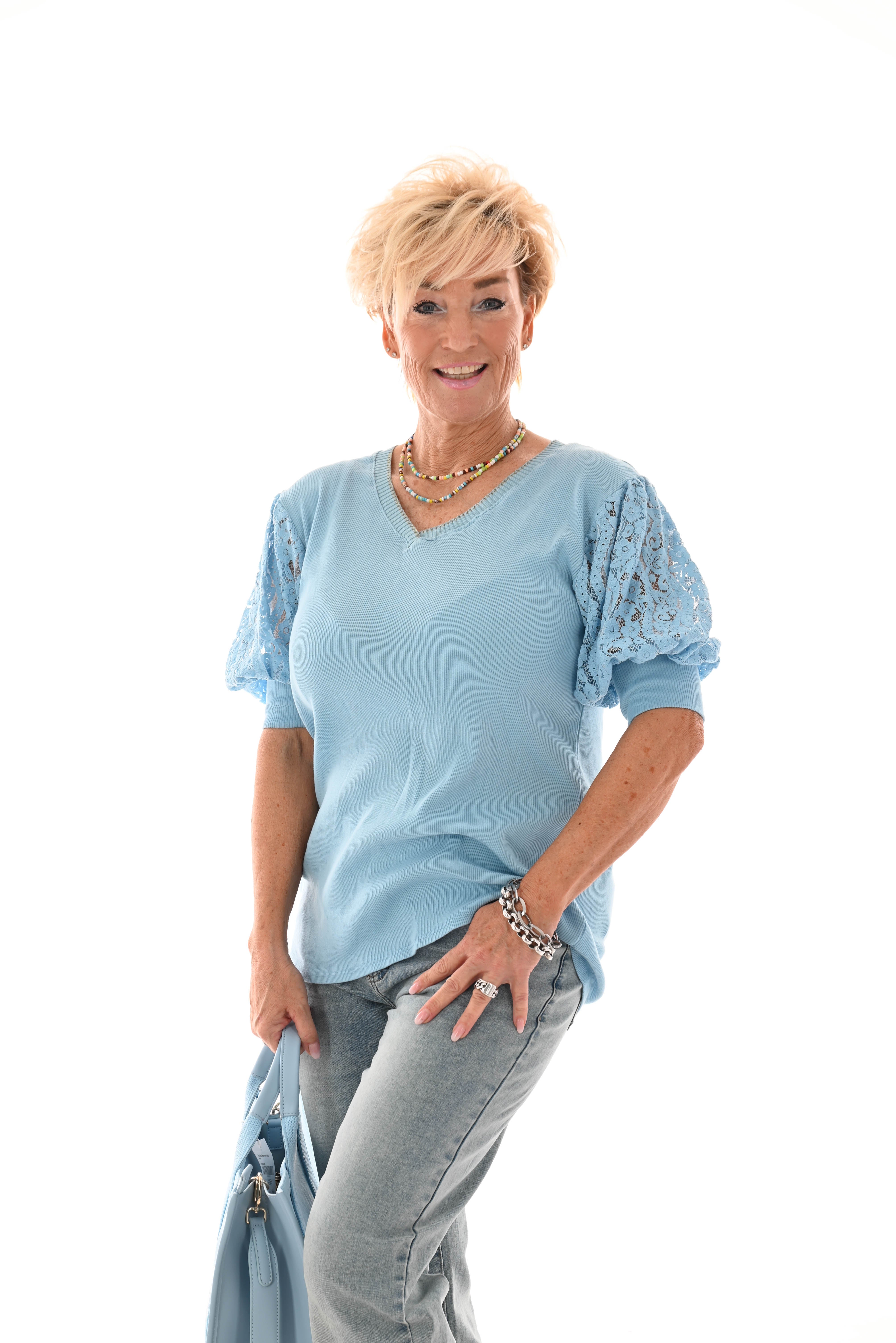 Shirt v-hals korte kanten mouwen blauw