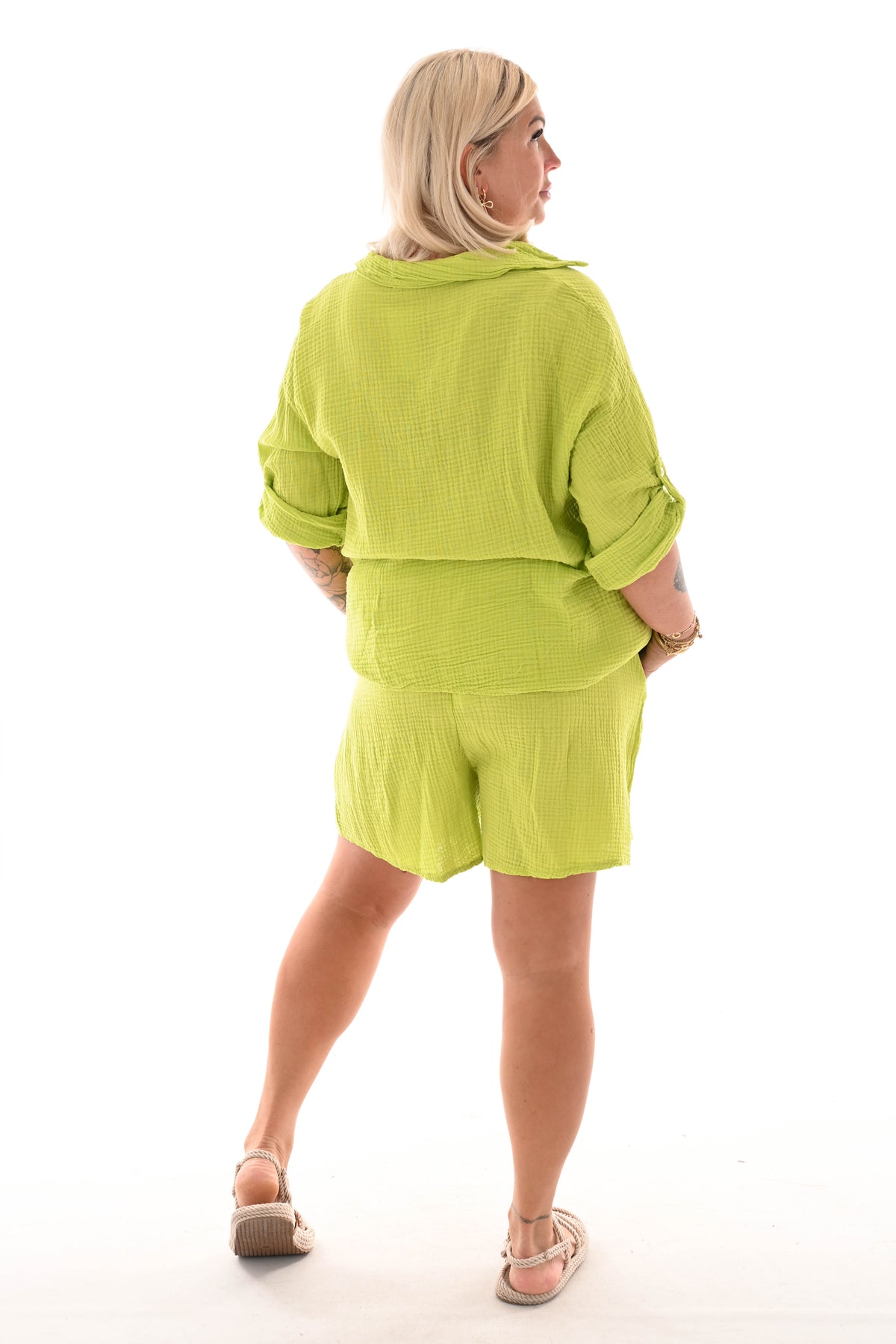Twin set wafel ophaalmouwen uni lime