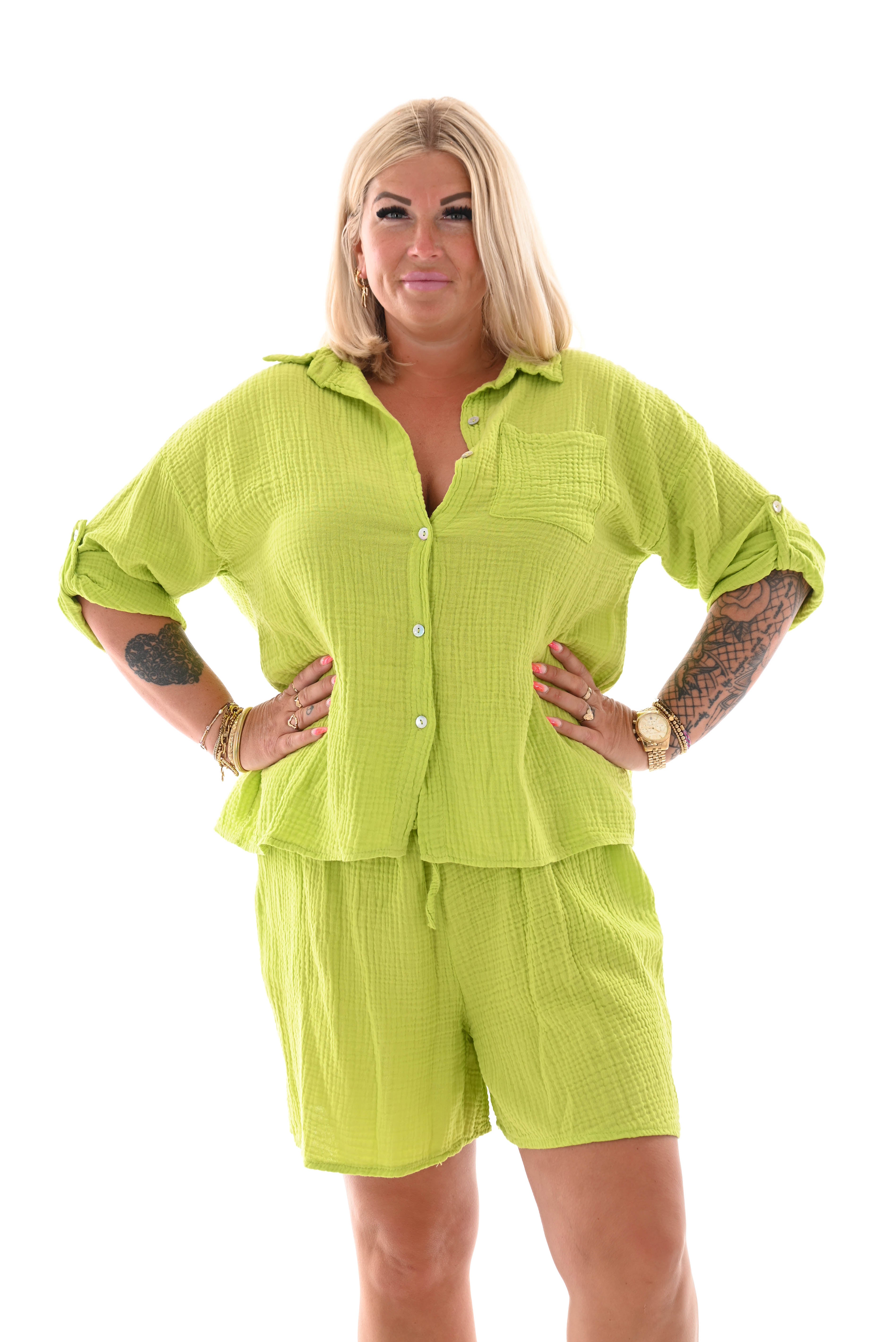 Twin set wafel ophaalmouwen uni lime
