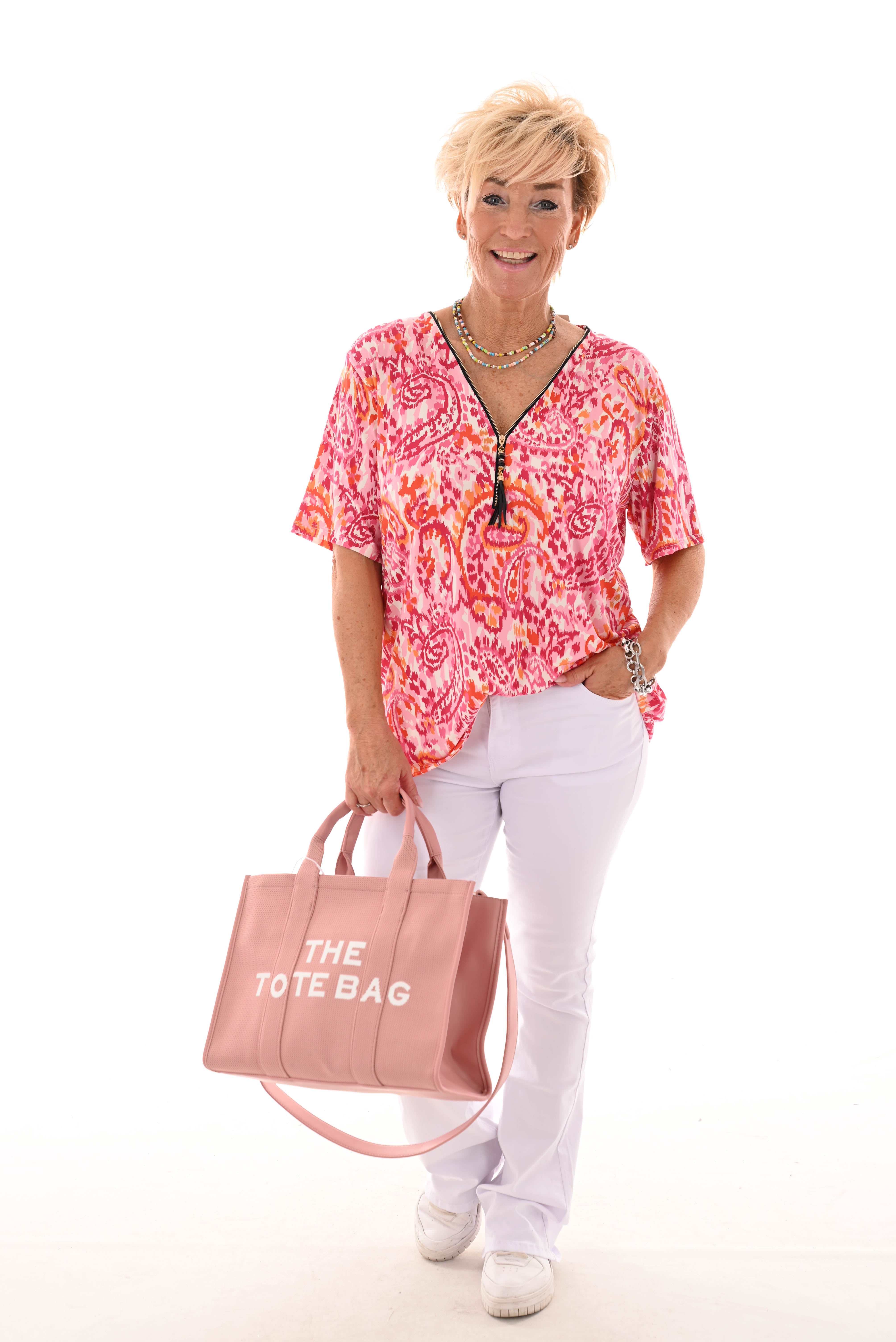 Travel top met rits paisley roze