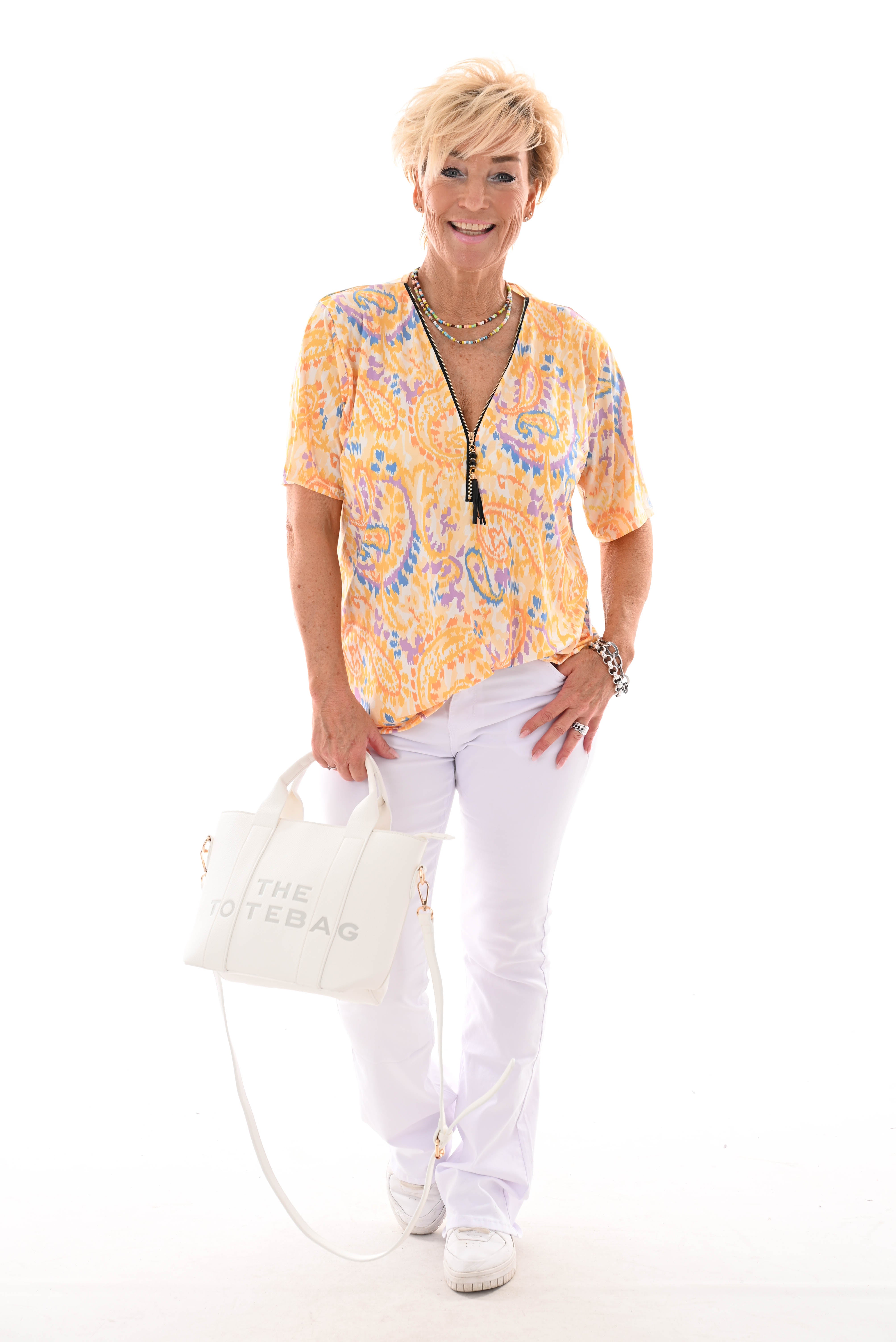 Travel top met rits paisley geel