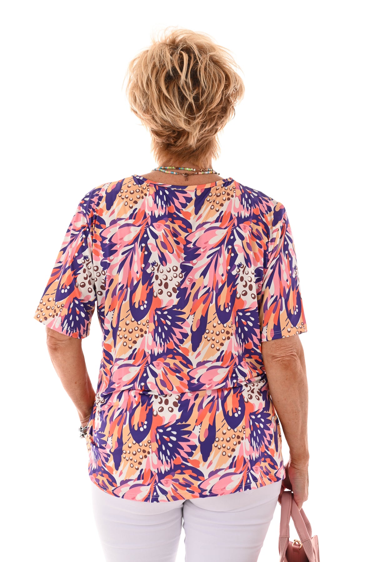 Travel top met rits bladeren paars