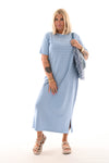 Sweaterdress korte mouwen gestreept lichtblauw/blauw