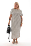 Sweaterdress korte mouwen gestreept roomwit/ zwart