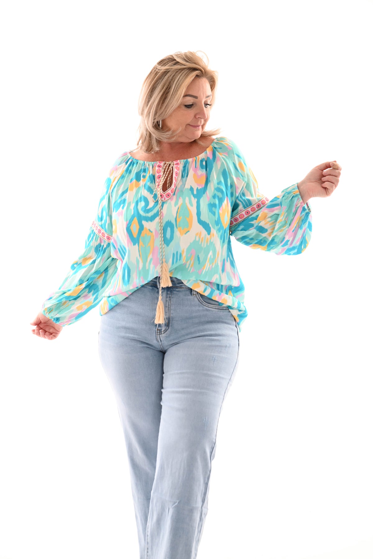 Top paisley print lichtblauw