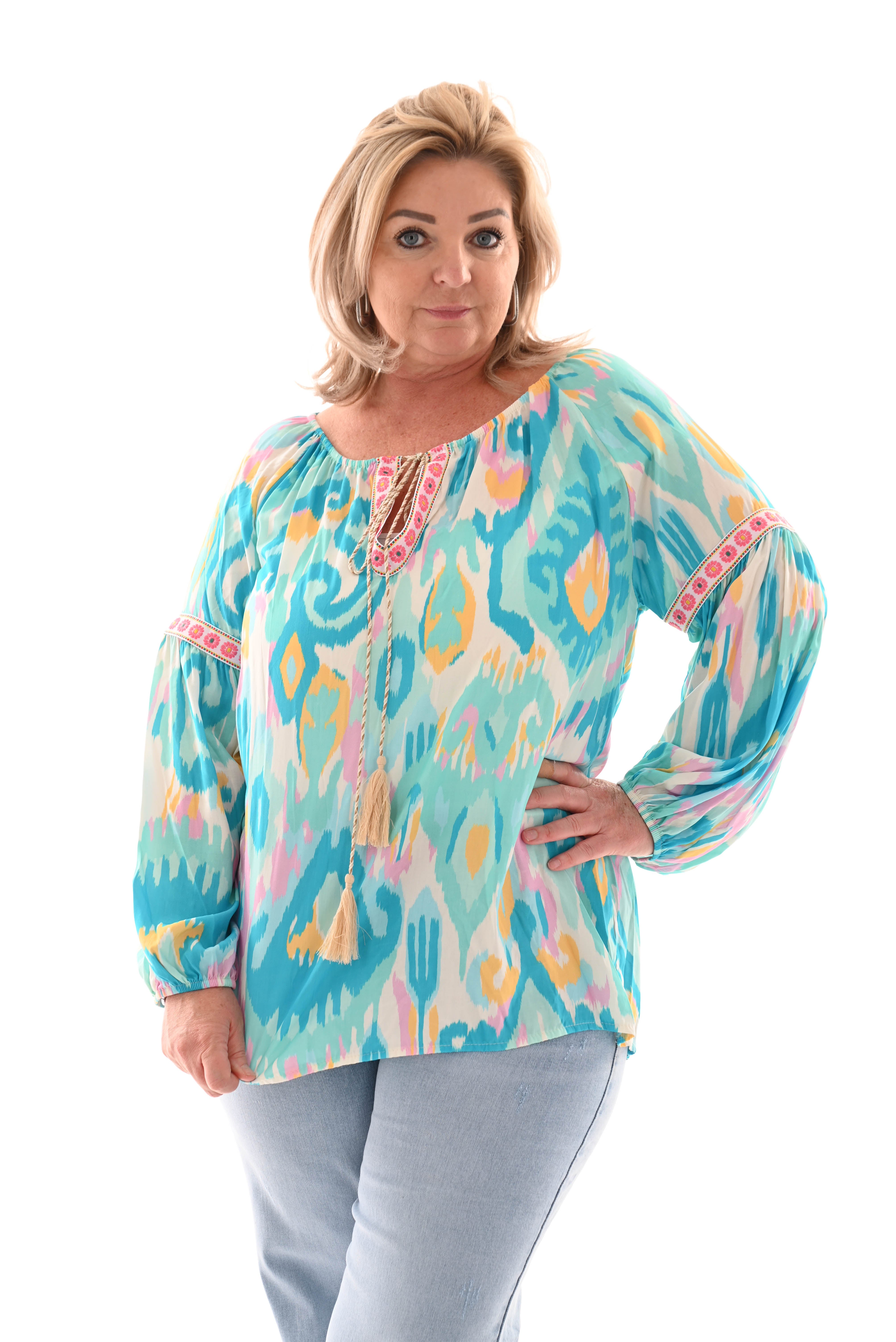 Top paisley print lichtblauw