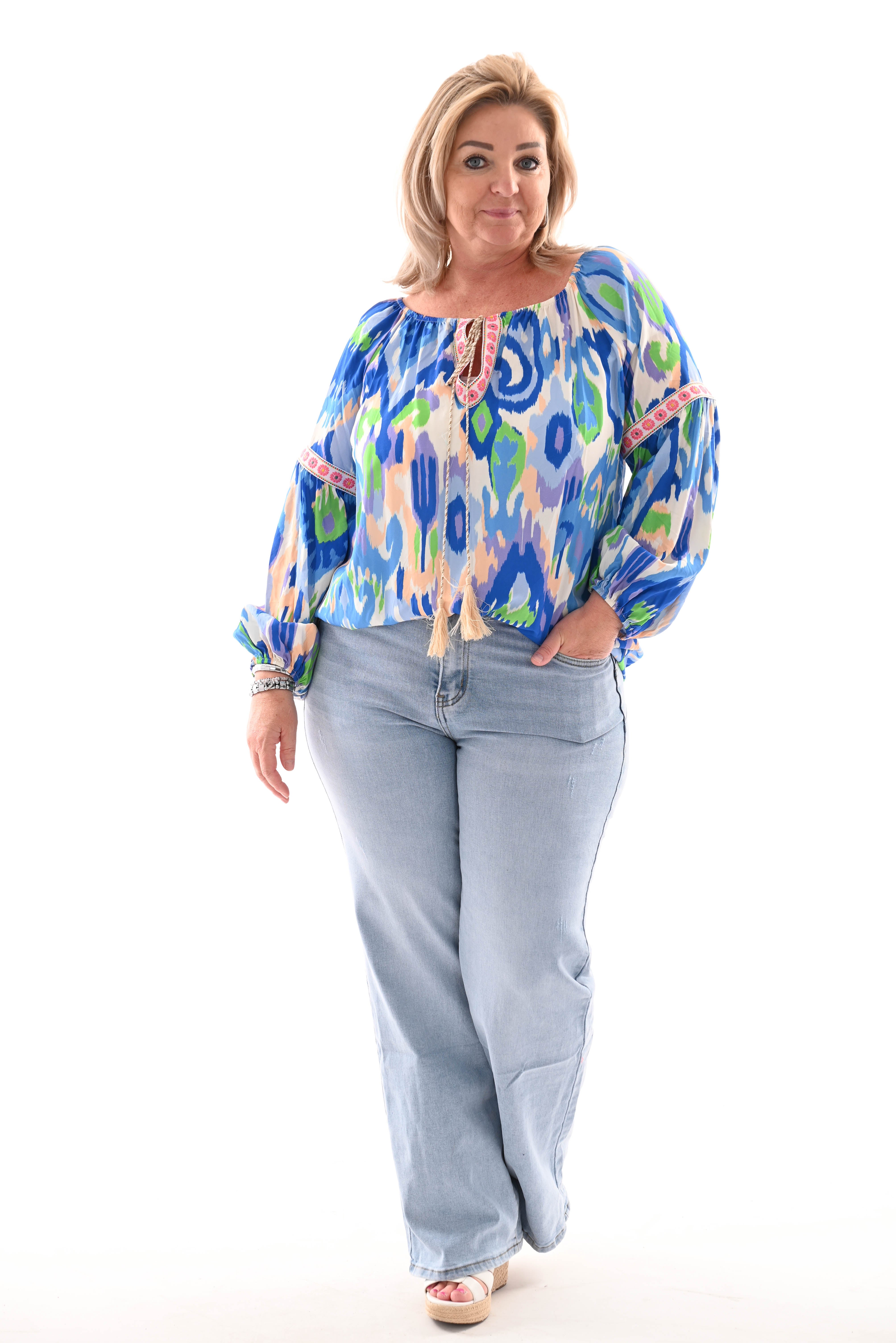 Top paisley print kobaltblauw