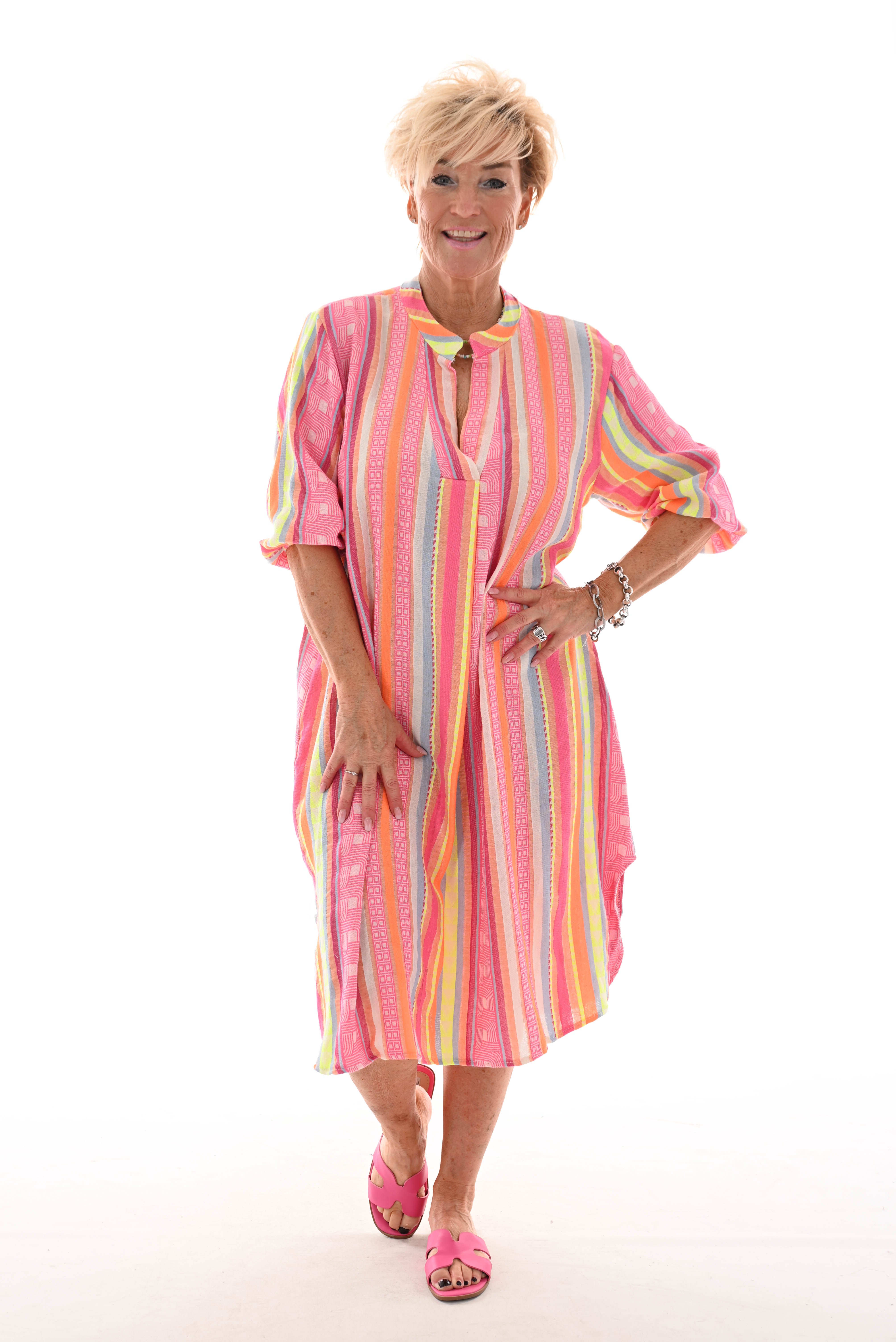 Jurk Aztec roze/oranje