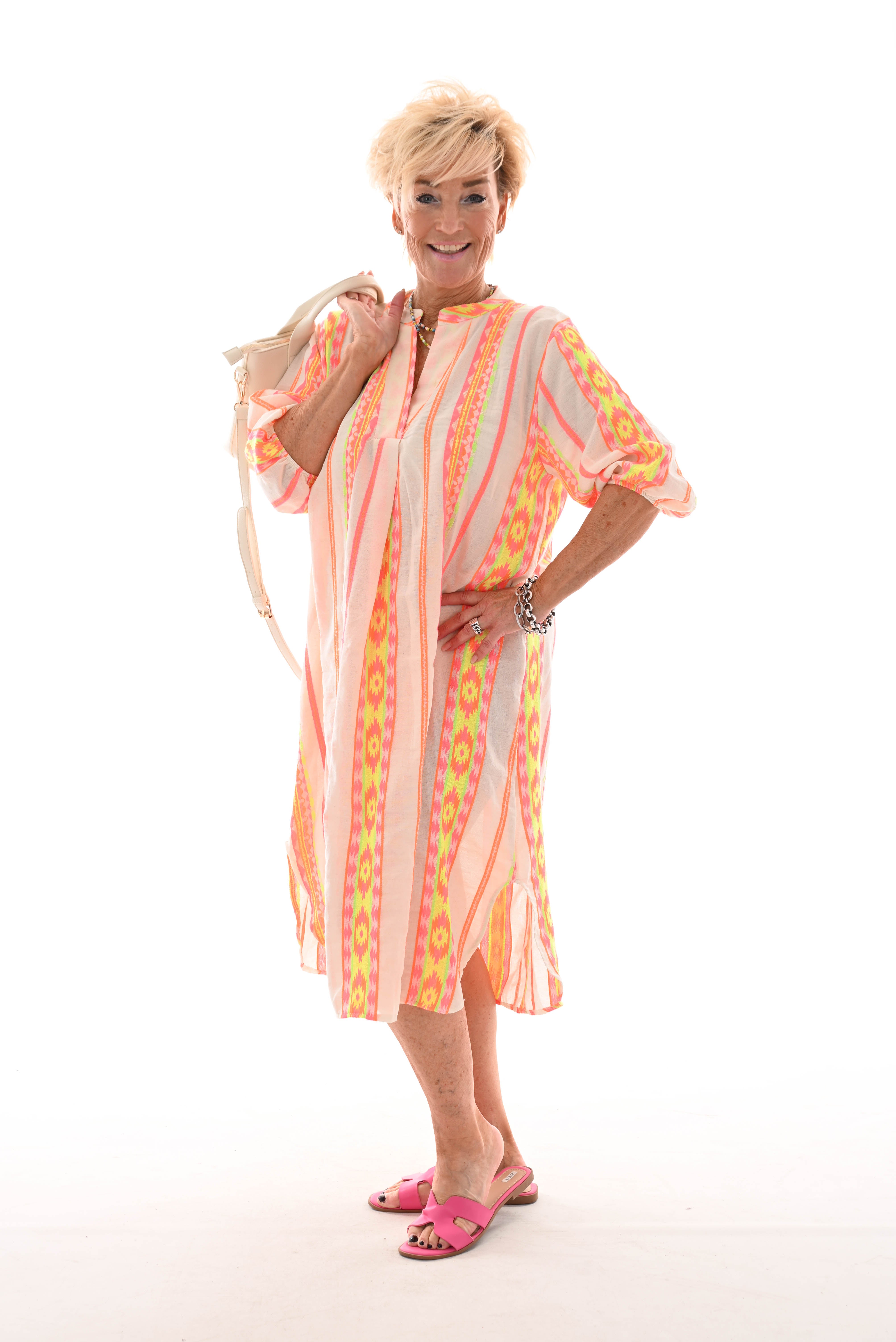 Jurk Aztec creme/felroze