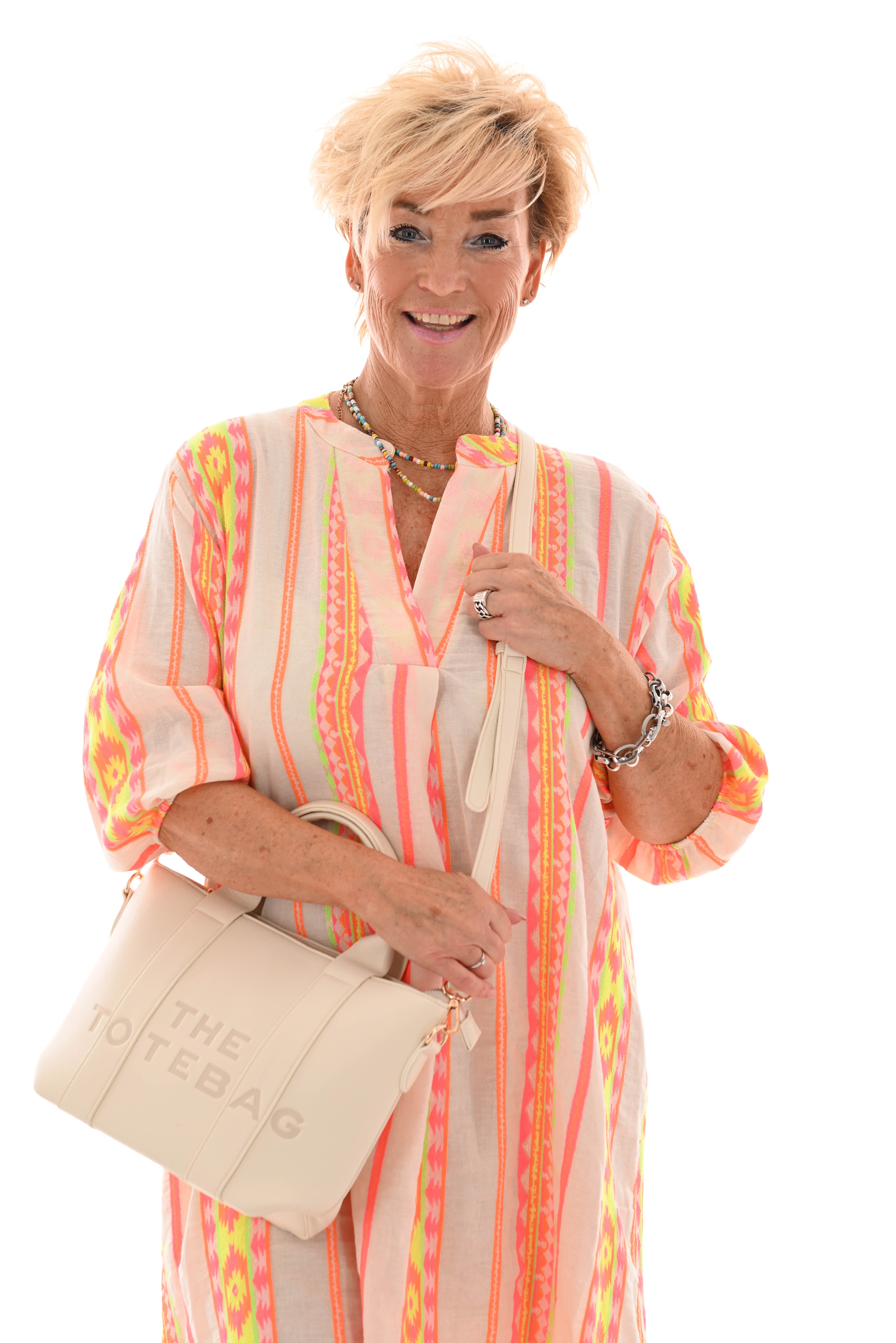 Jurk Aztec creme/felroze