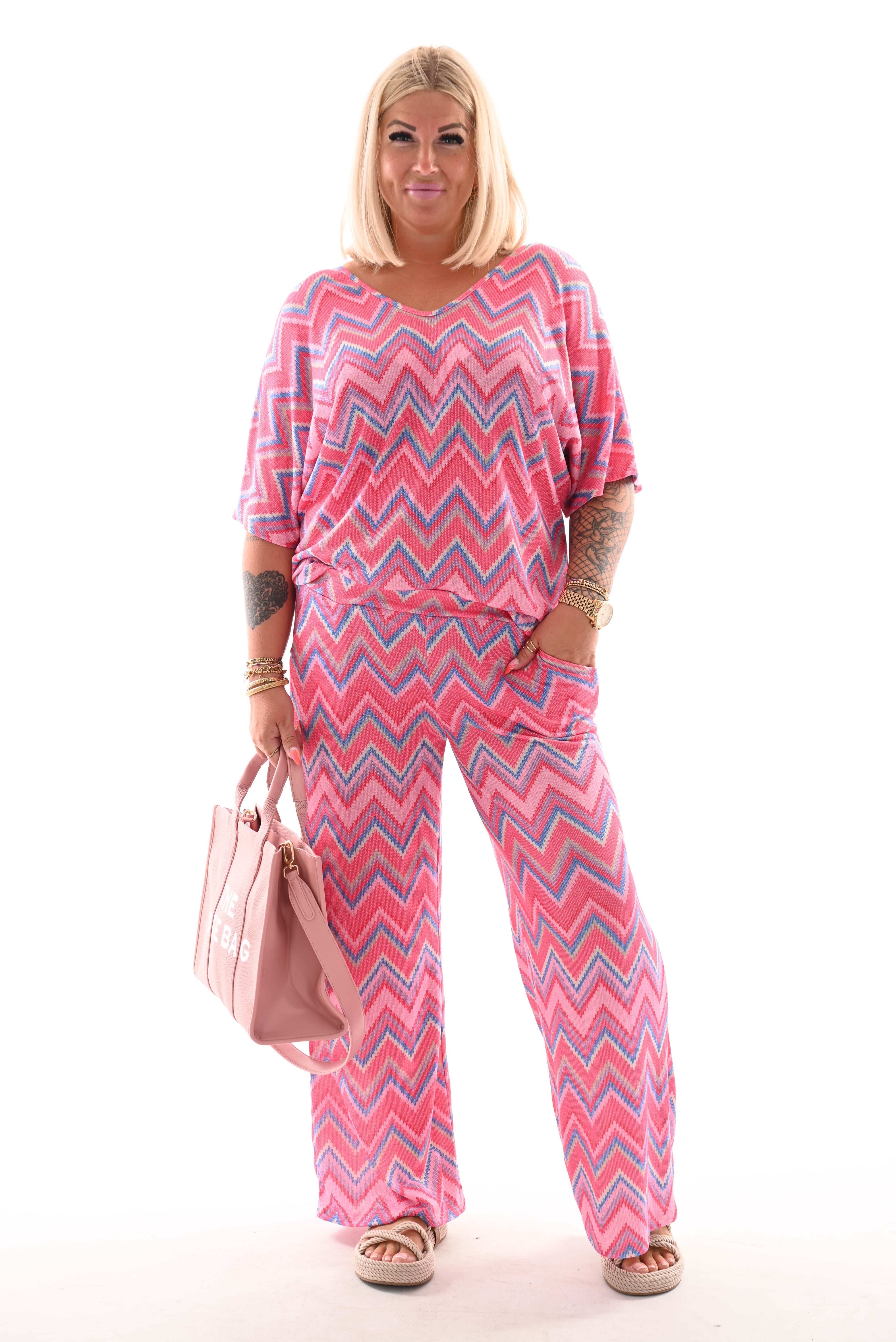 Tweedelig set zigzag roze