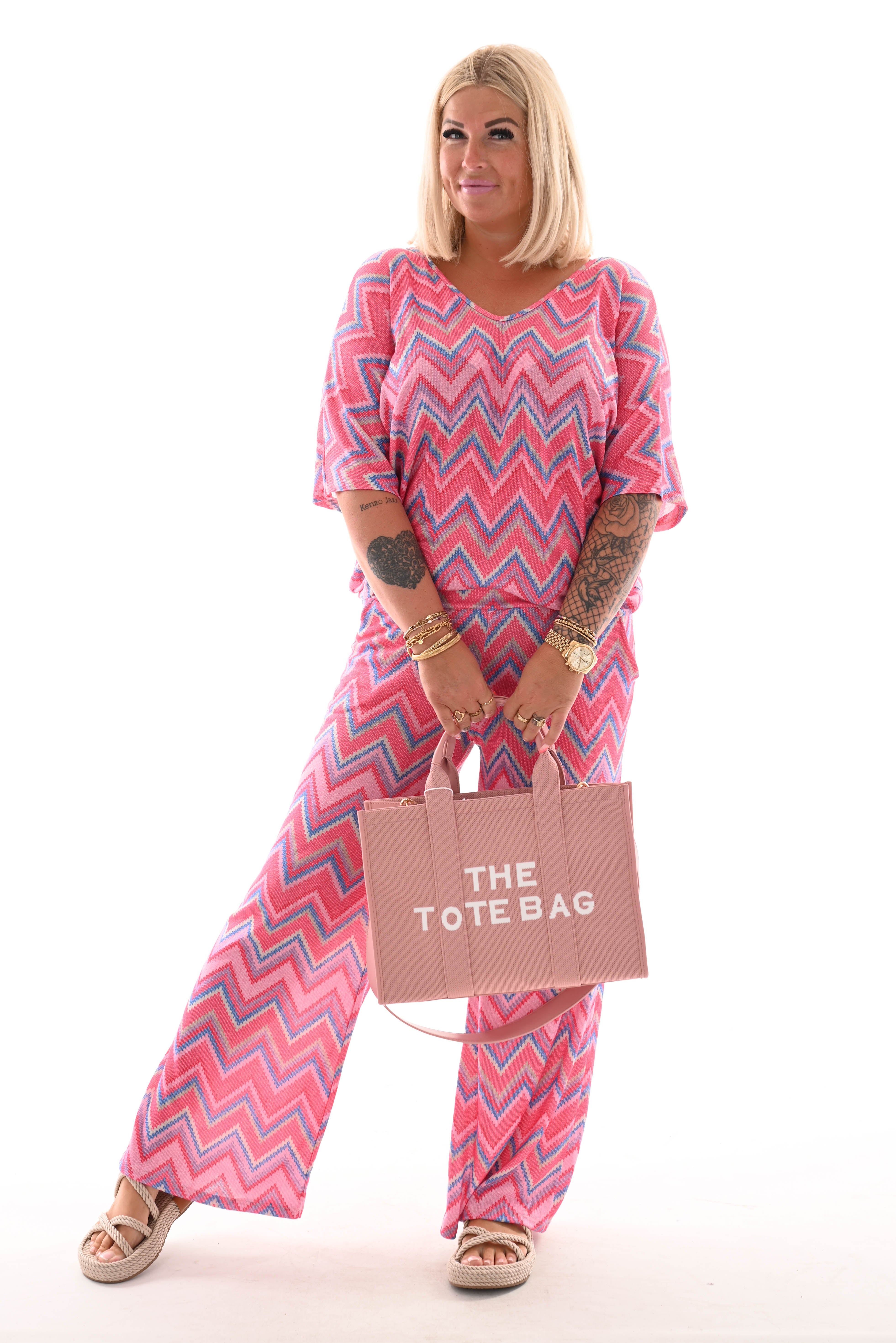 Tweedelig set zigzag roze