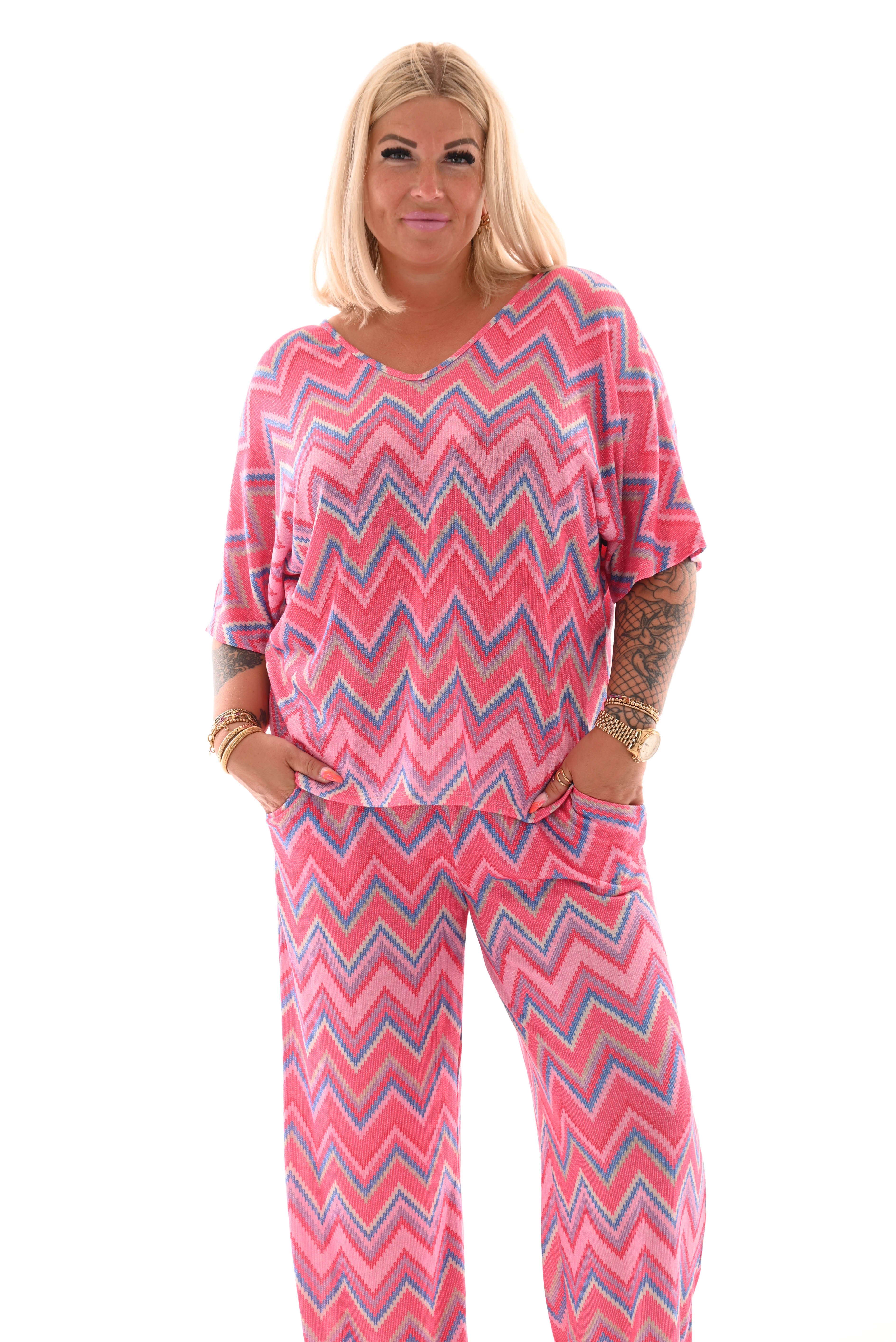 Tweedelig set zigzag roze