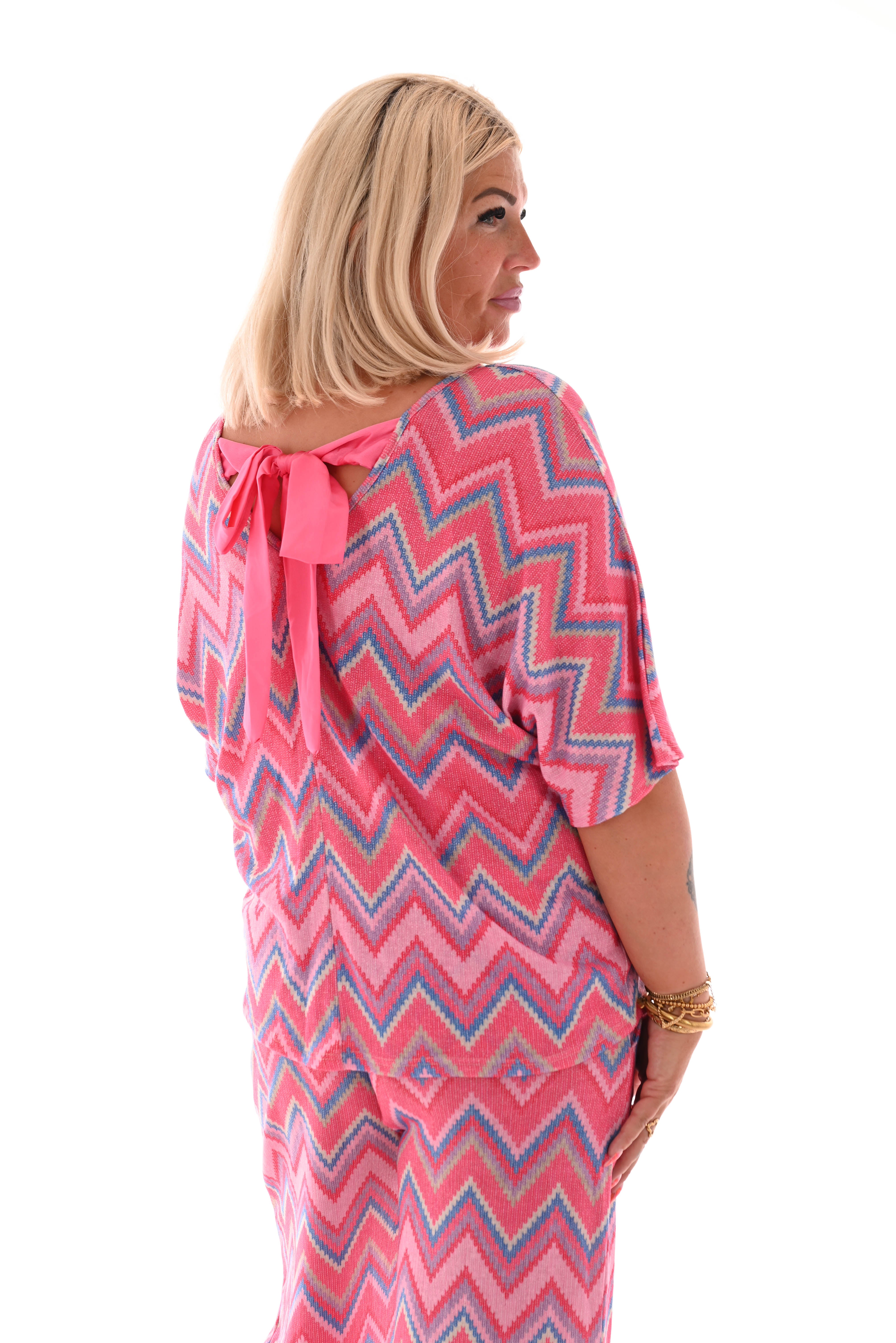 Tweedelig set zigzag roze