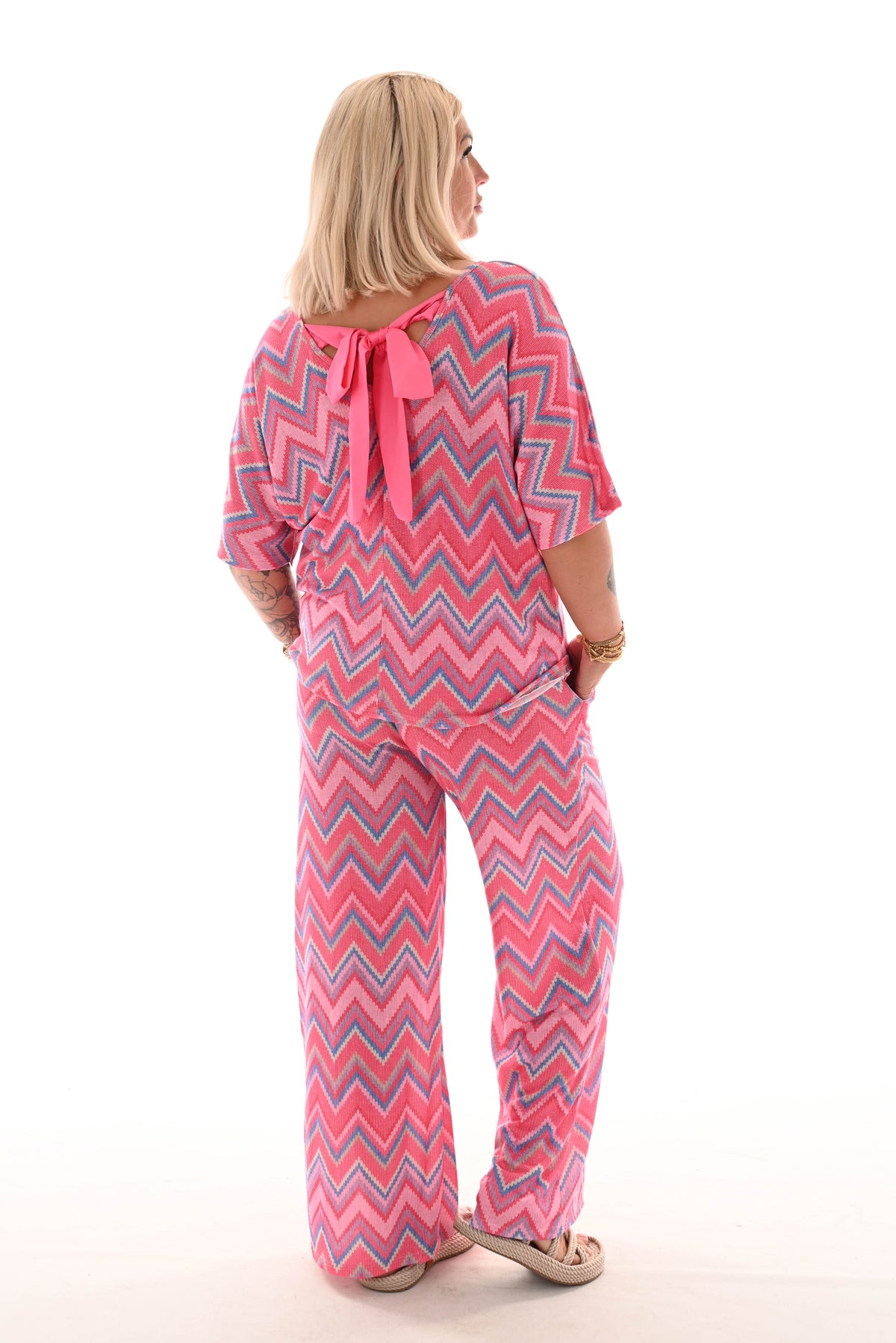 Tweedelig set zigzag roze