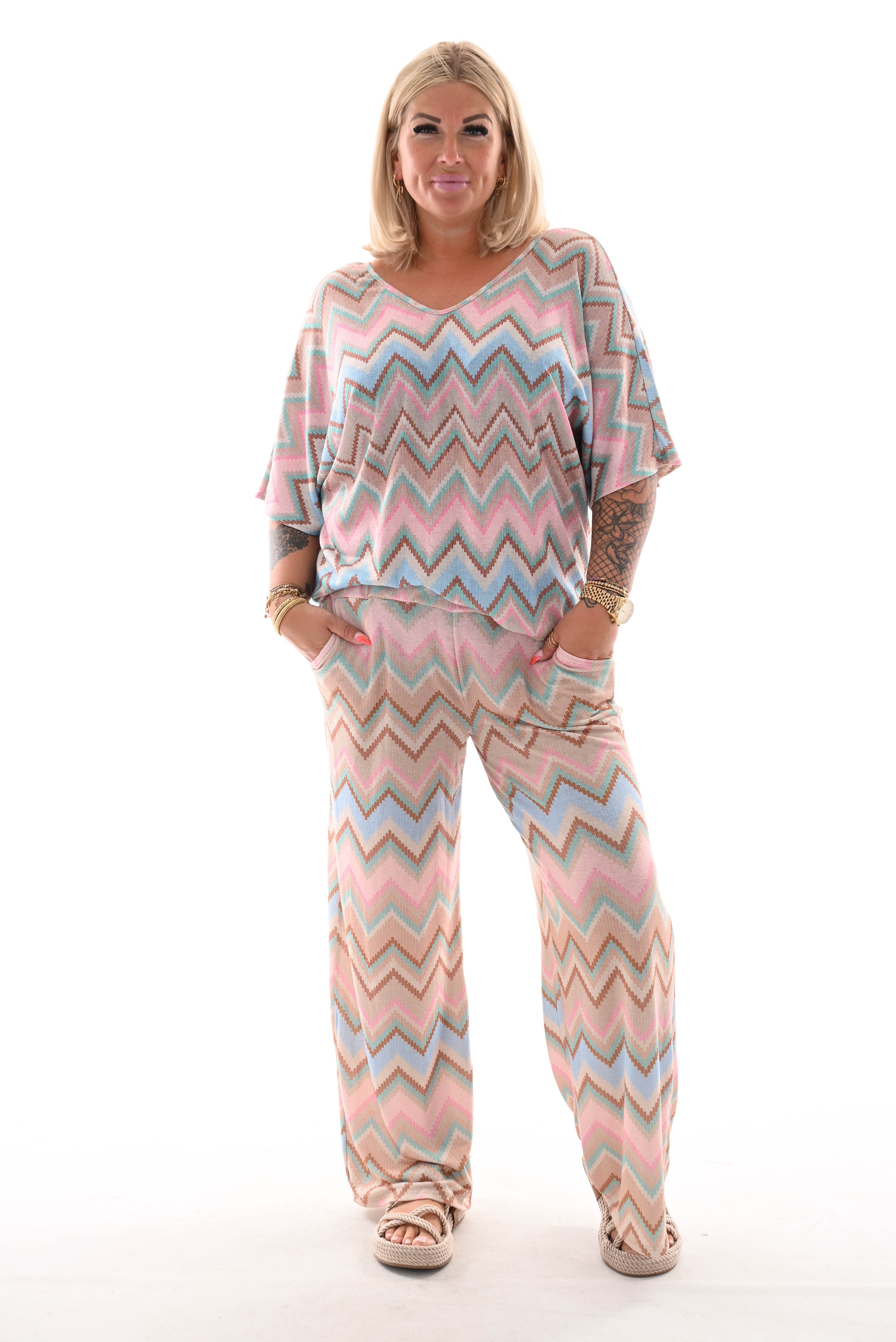 Tweedelig set zigzag beige