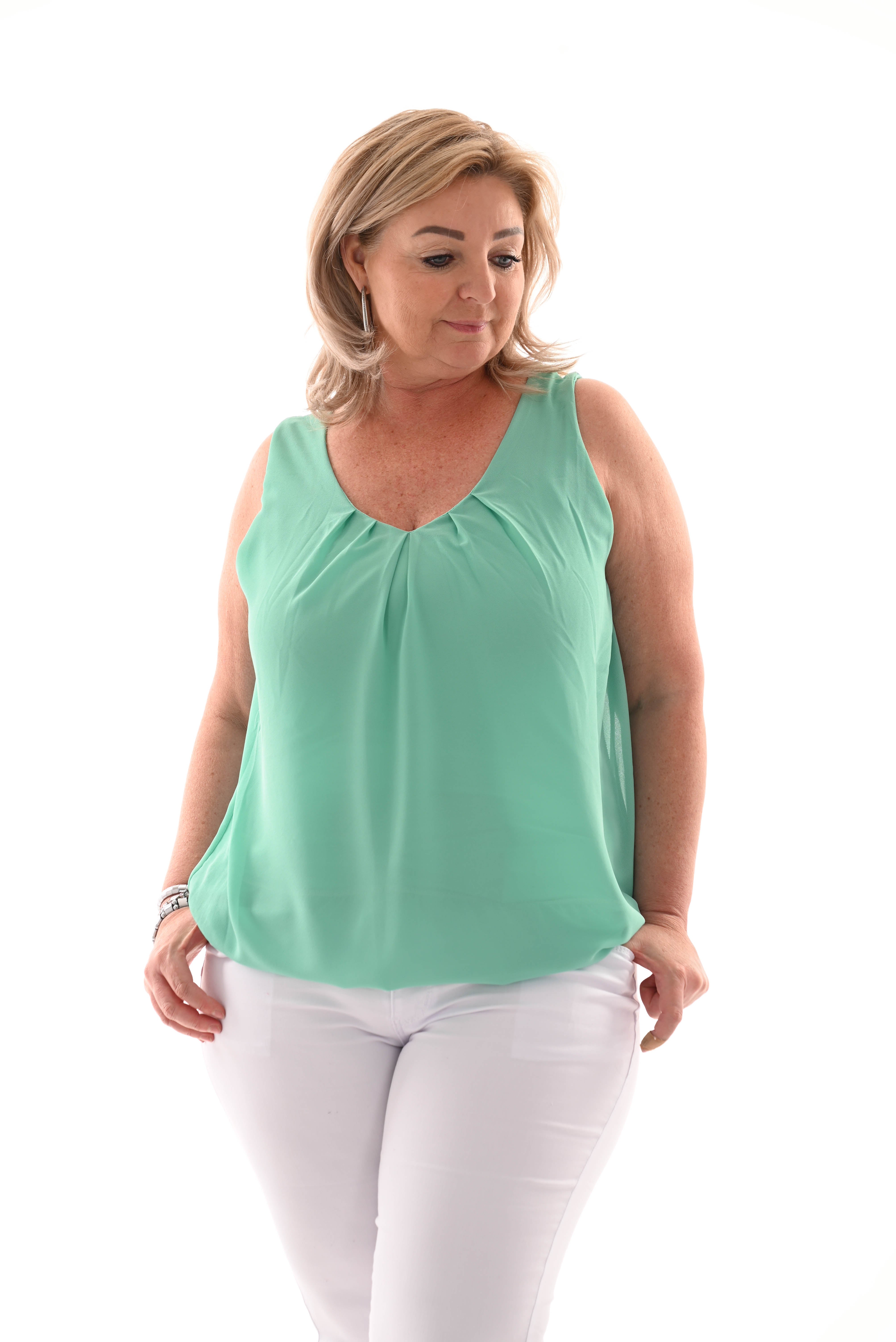 Ballon top mouwloos turquoise