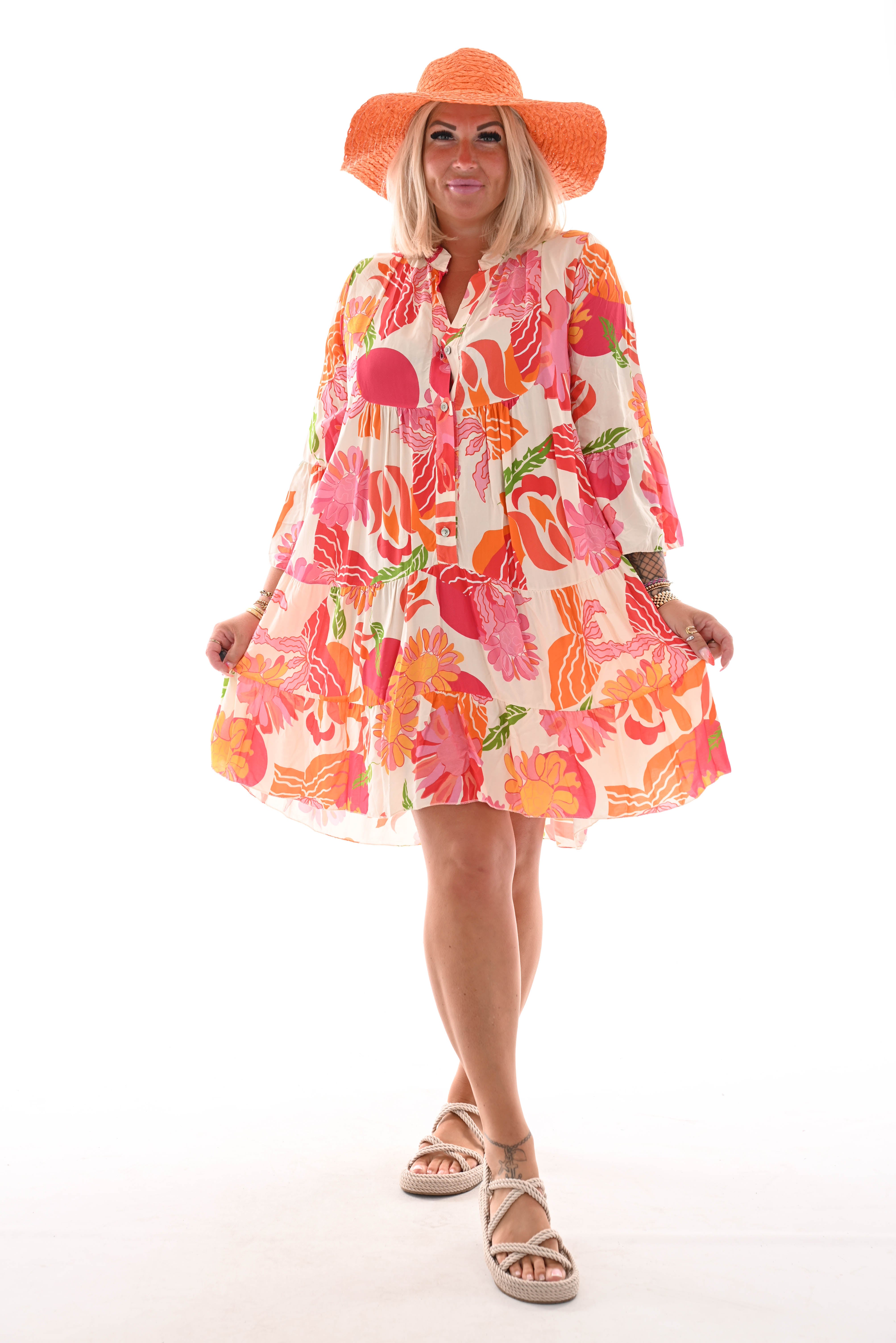 Tuniek bloemen print 3/4e mouw creme
