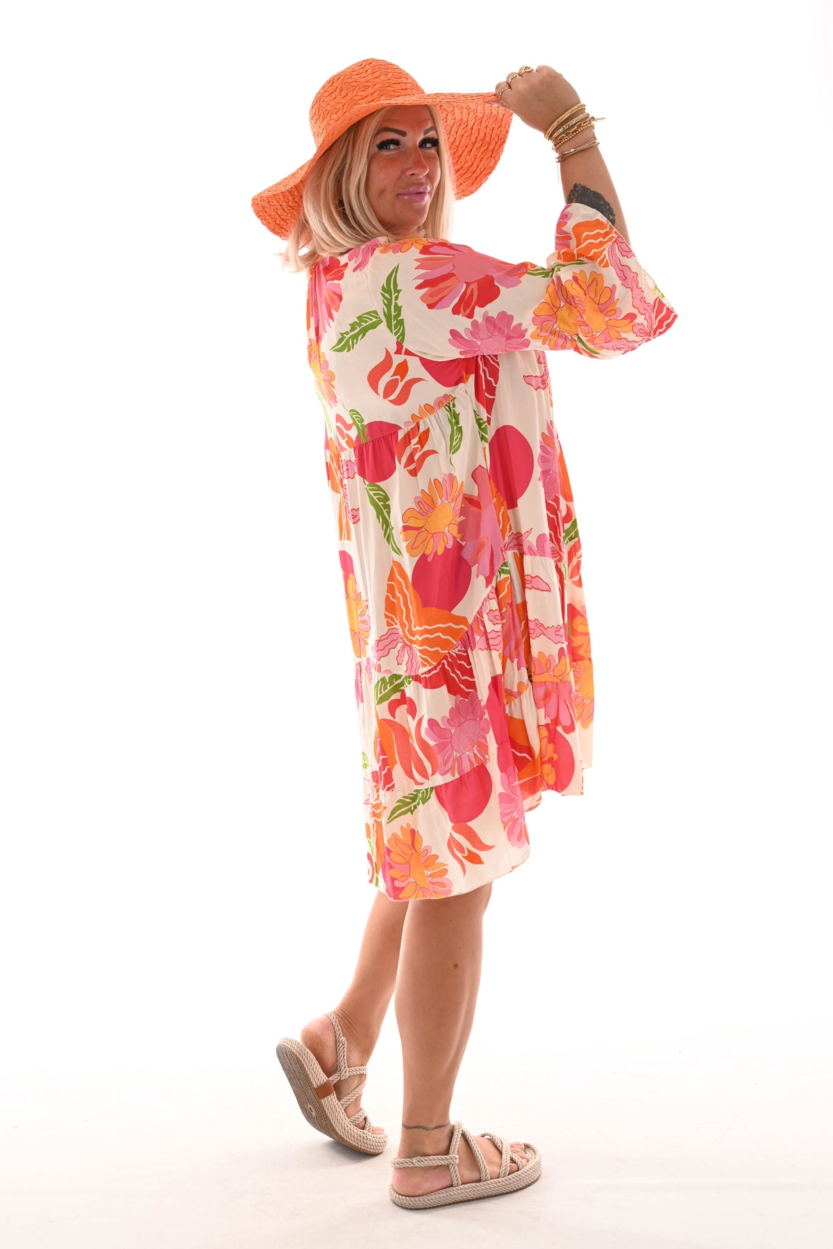Tuniek bloemen print 3/4e mouw creme