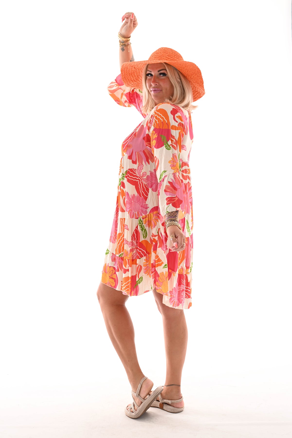 Tuniek bloemen print 3/4e mouw creme