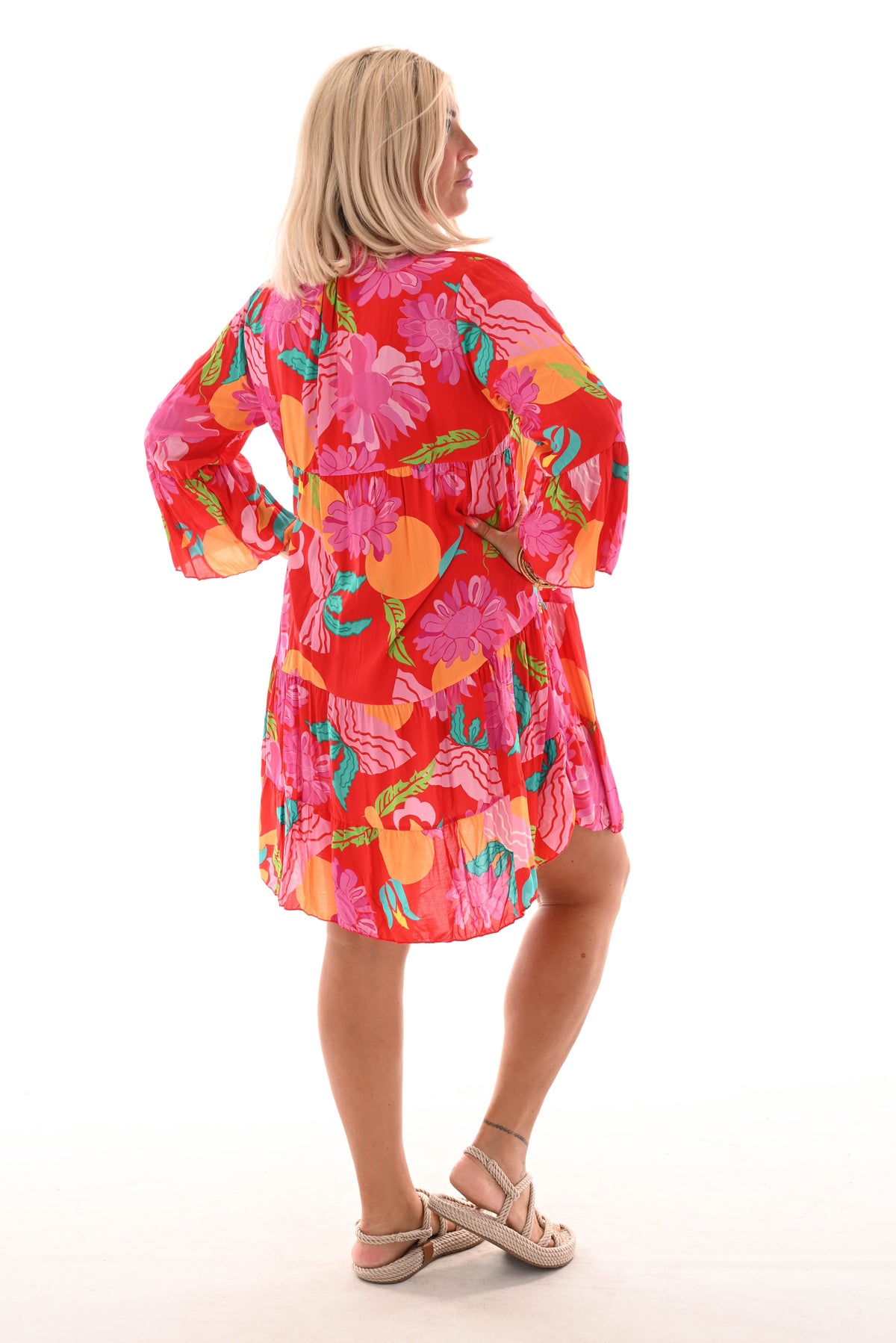 Tuniek bloemen print 3/4e mouw rood