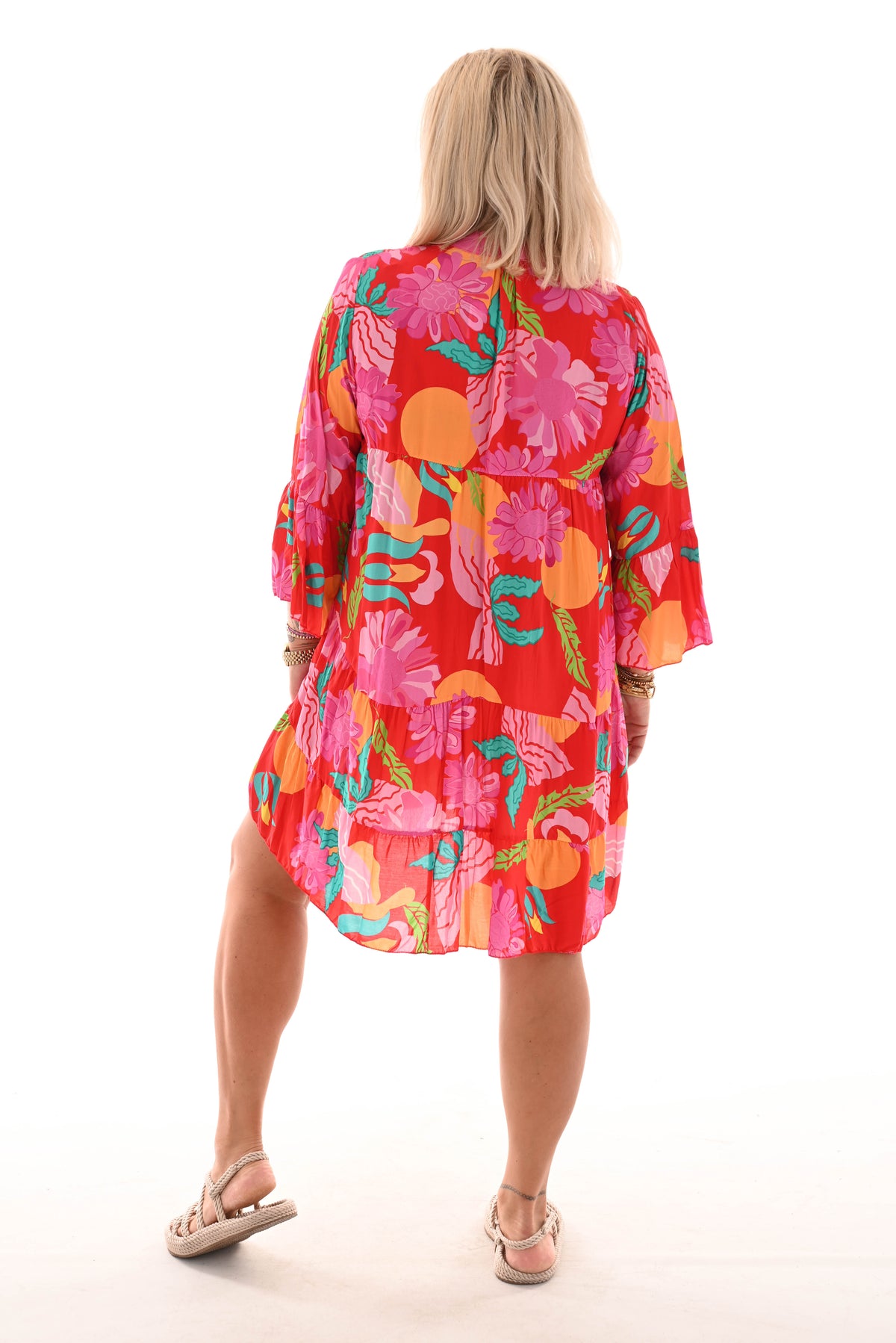 Tuniek bloemen print 3/4e mouw rood